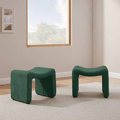 Modern Boucle - Taburete otomano, taburete de tocador, taburete con patas de madera, sofá, banco y reposapiés, asiento adicional para tocador, sala