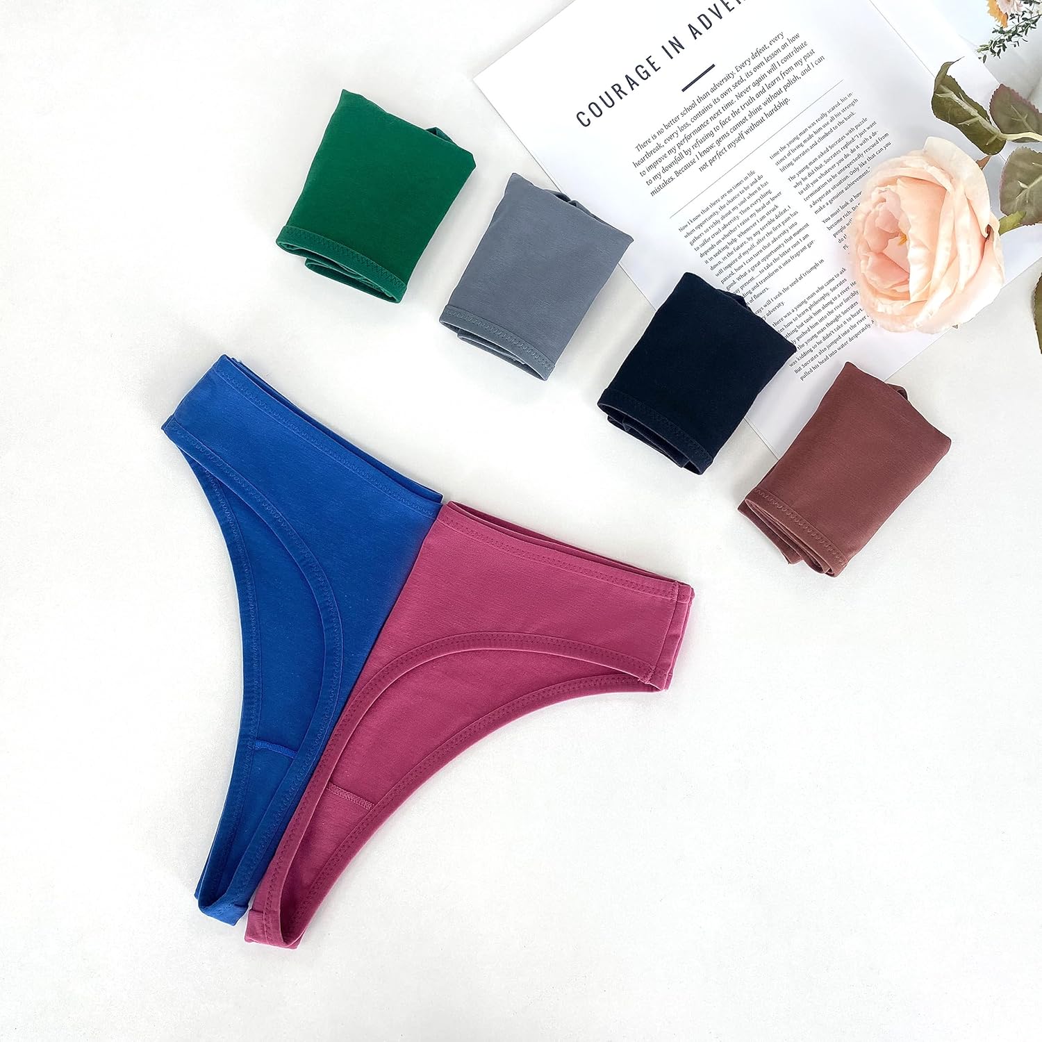 High Waisted Thongs for Women Sexy High Rise Cotton Thong Panties S-4XL Pack 6 - Image 3