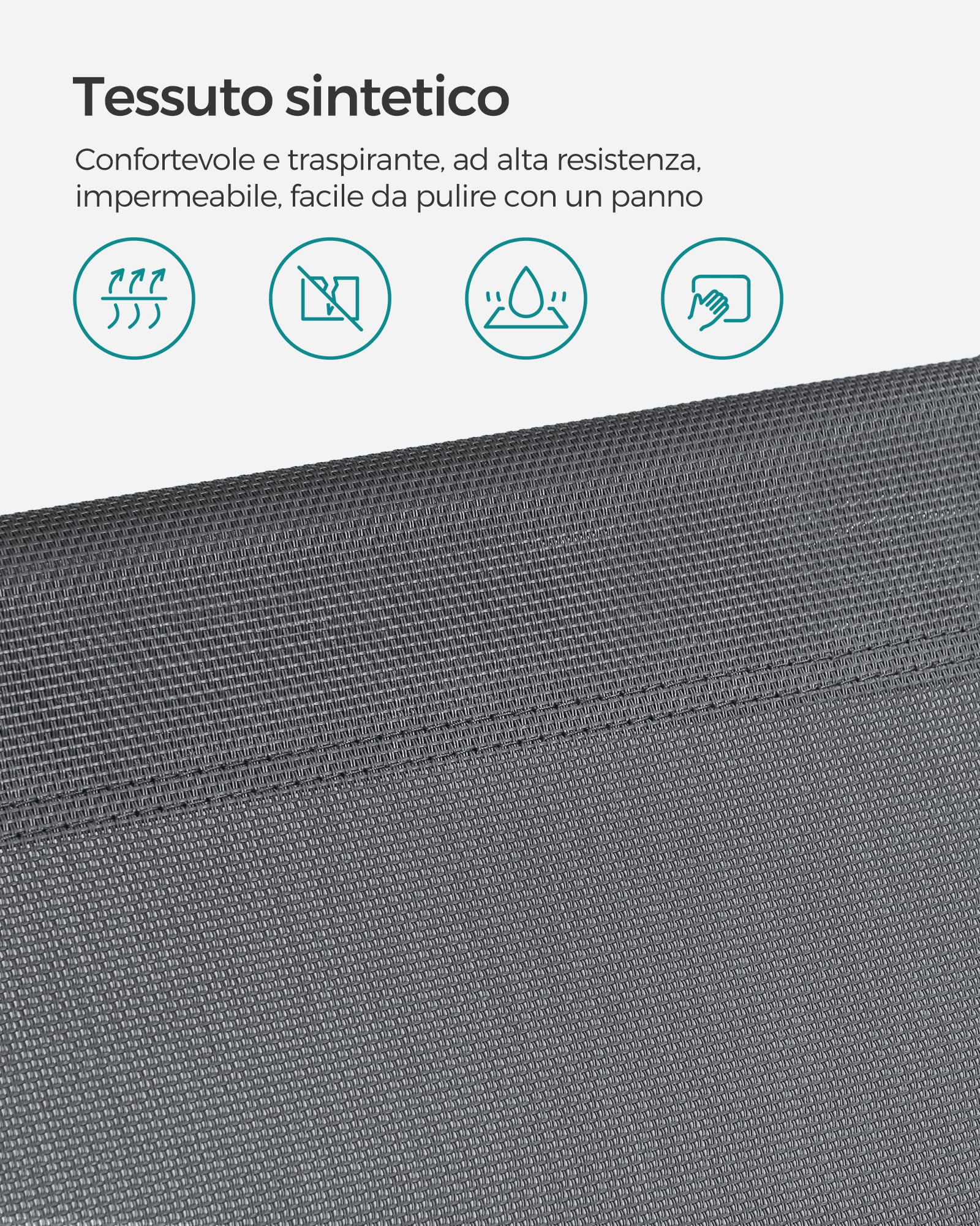 SONGMICS Lettino Prendisole Pieghevole 193x53x29 cm Max Portata 150 kg Poggiatesta Parasole Schienale Reclinabile Grigio Scuro