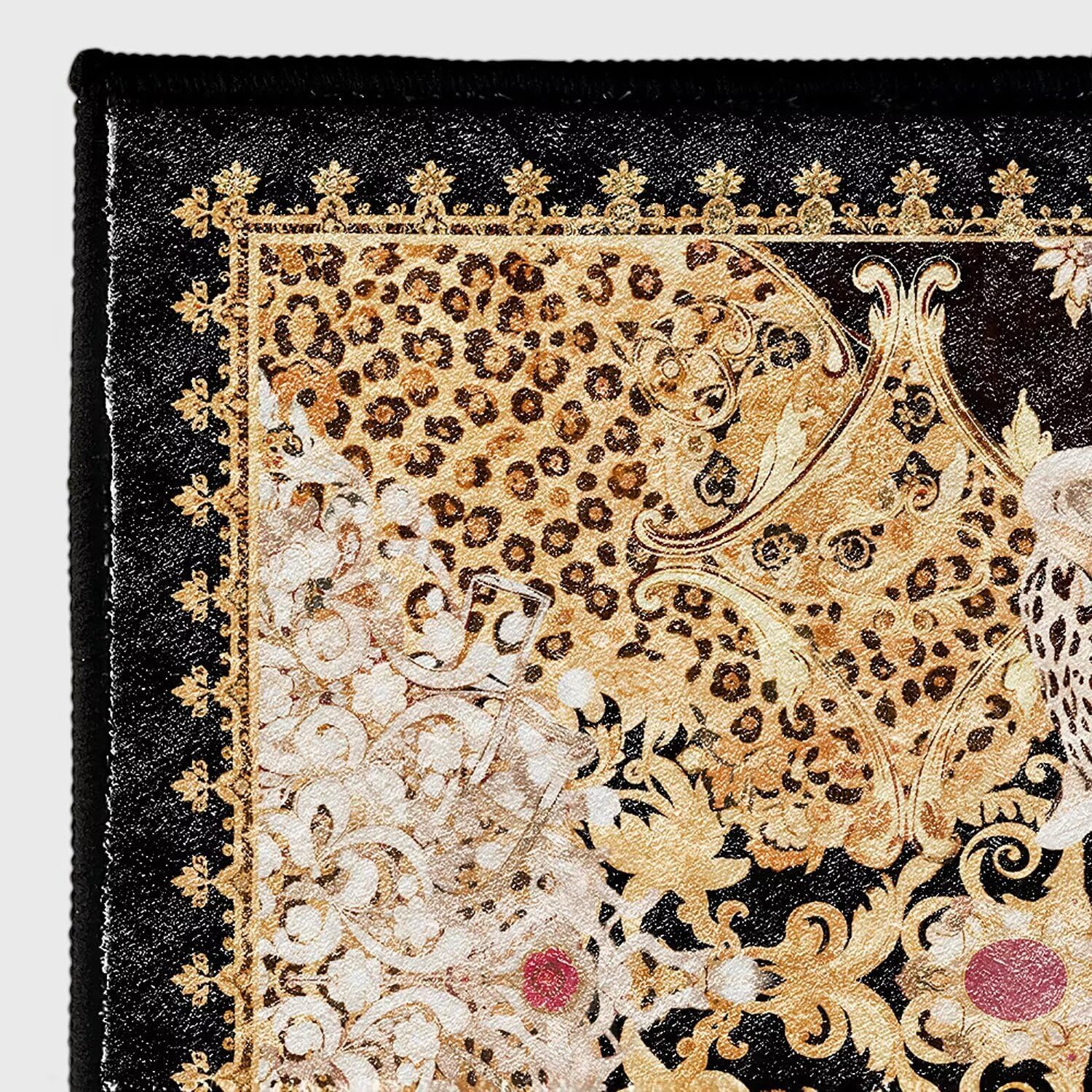 Luxurious Cheetah Print Rug for Bedroom 2x3 ft Small Gold Black Leopard Print Area Rug for Bathroom Washable Door Mat Non-Slip Animal Skin Rug