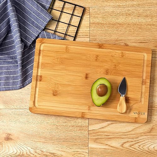 Miniatura 7 de Vaiyer Tabla de cortar de bambú con ranura para jugo, tabla de cortar de cocina resistente para carne, pollo, pescado, queso y verduras, tallado y