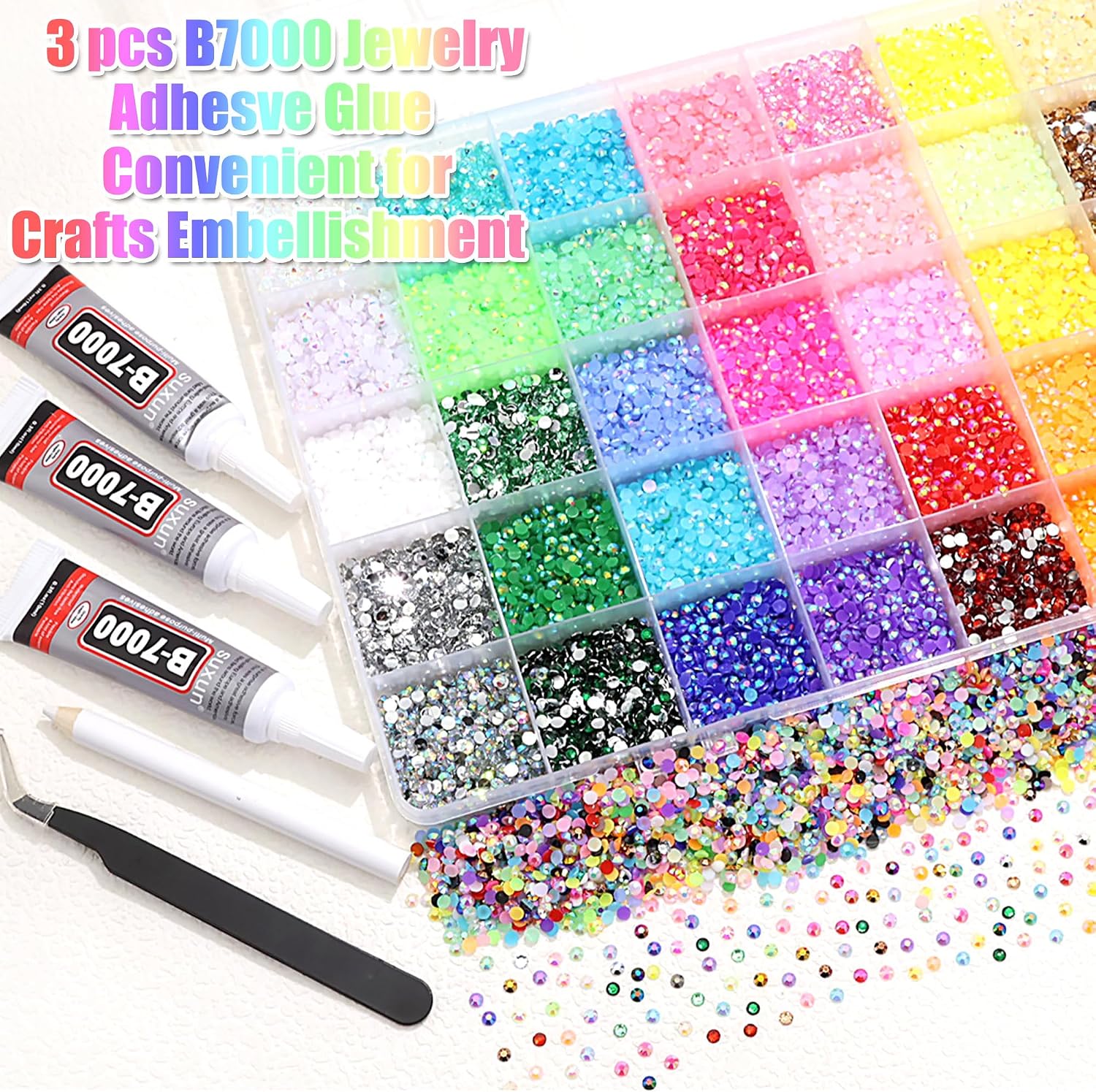 RODAKY Jelly Rhinestone for Bedazzling 40 Color Resin Rhinestones 3mm Flatback Gems Crystal Rhinestone with Tweezers Pen Diamond Jewels for Crafting