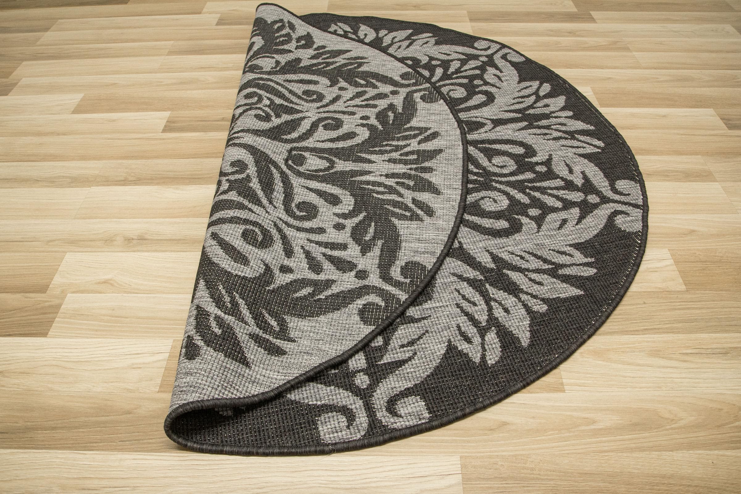 Sizalowy dywan, dwustronny, sznurkowy, na zewnątrz, do wewnątrz, na taras, na balkon, do salonu, nowoczesny, naturalne kolory, okrągły, ornament. (śr. 160 cm)