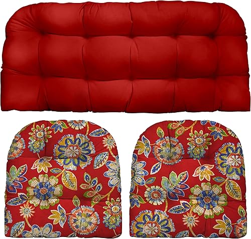 RSH Décor - Juego de 3 cojines de mimbre copetudo para interiores y exteriores, tela de poliéster resistente a todo tipo de clima y a la disponible en Yaxa Peru