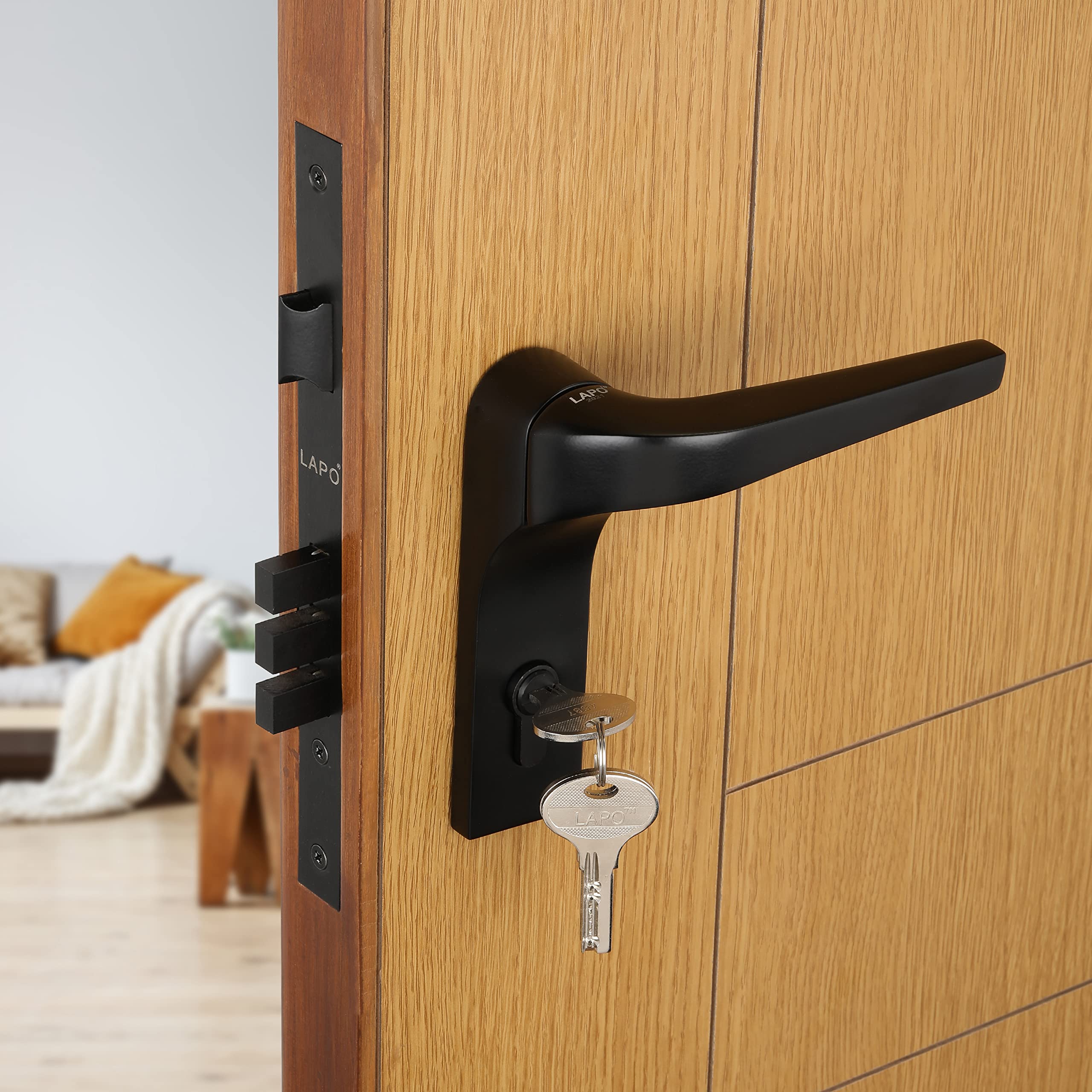 LAPO Heavy Duty Mortise Door Locks for Main Door, Lock for Bedroom, Door Lock Handlesets with Lock Body Set with 3 Key, Main Door Locks for Home,Resort - | Black Finish, Ro-276 |3 Years Warranty