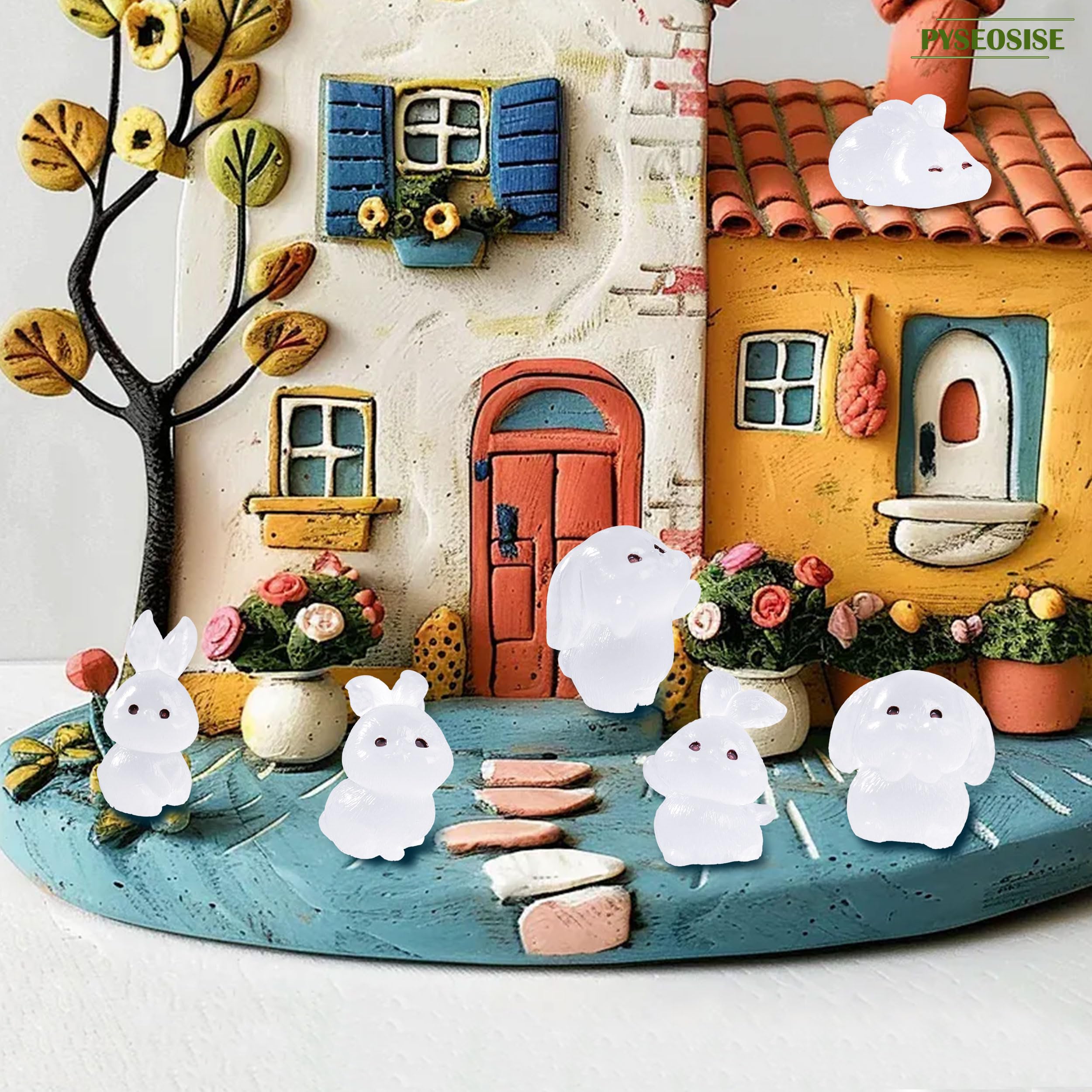 iFutniew Mini lapin lumineux lumineux en résine Figurines de lapin miniatures phosphorescentes