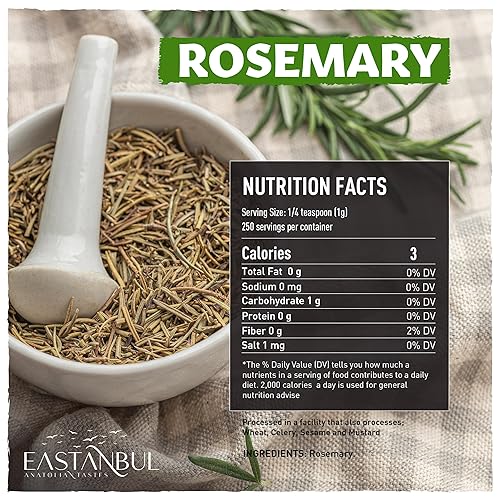 Miniatura 2 de Eastanbul Hojas de romero, 8.8 onzas, condimento de romero, romero seco, especias de romero para recetas saladas y dulces, hierbas de romero secas,