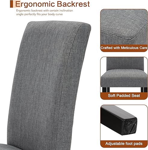 Miniatura 3 de Juego de 6 sillas de comedor tapizadas de tela moderna, sillas de comedor de diseño elegante (juego de 6 unidades), color gris