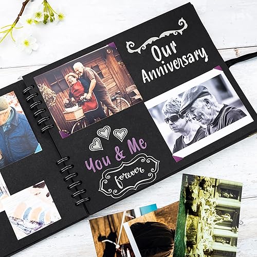 Miniatura 7 de Bstorify Álbumes de fotos cuadrados para álbumes de recortes, 50 páginas (11 x 8.5 pulgadas), papel grueso azul, tapa dura, cierre de cinta, ideal