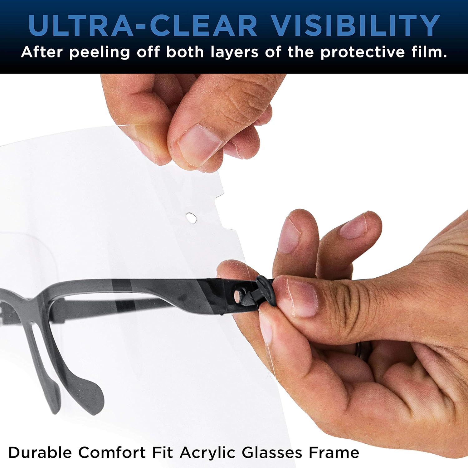 TCP Global Salon World Safety Face Shields with Black Glasses Frames (20 Packs of 4) - Ultra Clear Protective Full Face Shields to Protect Eyes, Nose, Mouth - Anti-Fog PET Plastic, Goggles