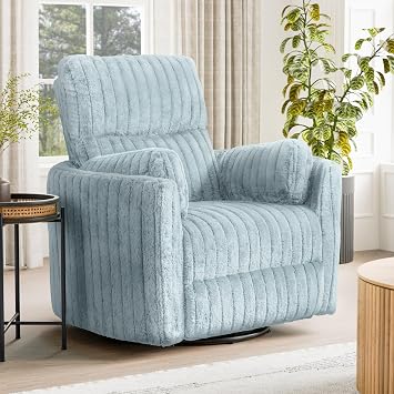 Furniture of America Vyrinor Modern Chenille Power 220 Swivel Recliner Chair with Pillows, Reclining Glider, Comfy Sofa, Wooden Comfortable Couch for Living Room, Nursery, Home Theater, Sky Blue