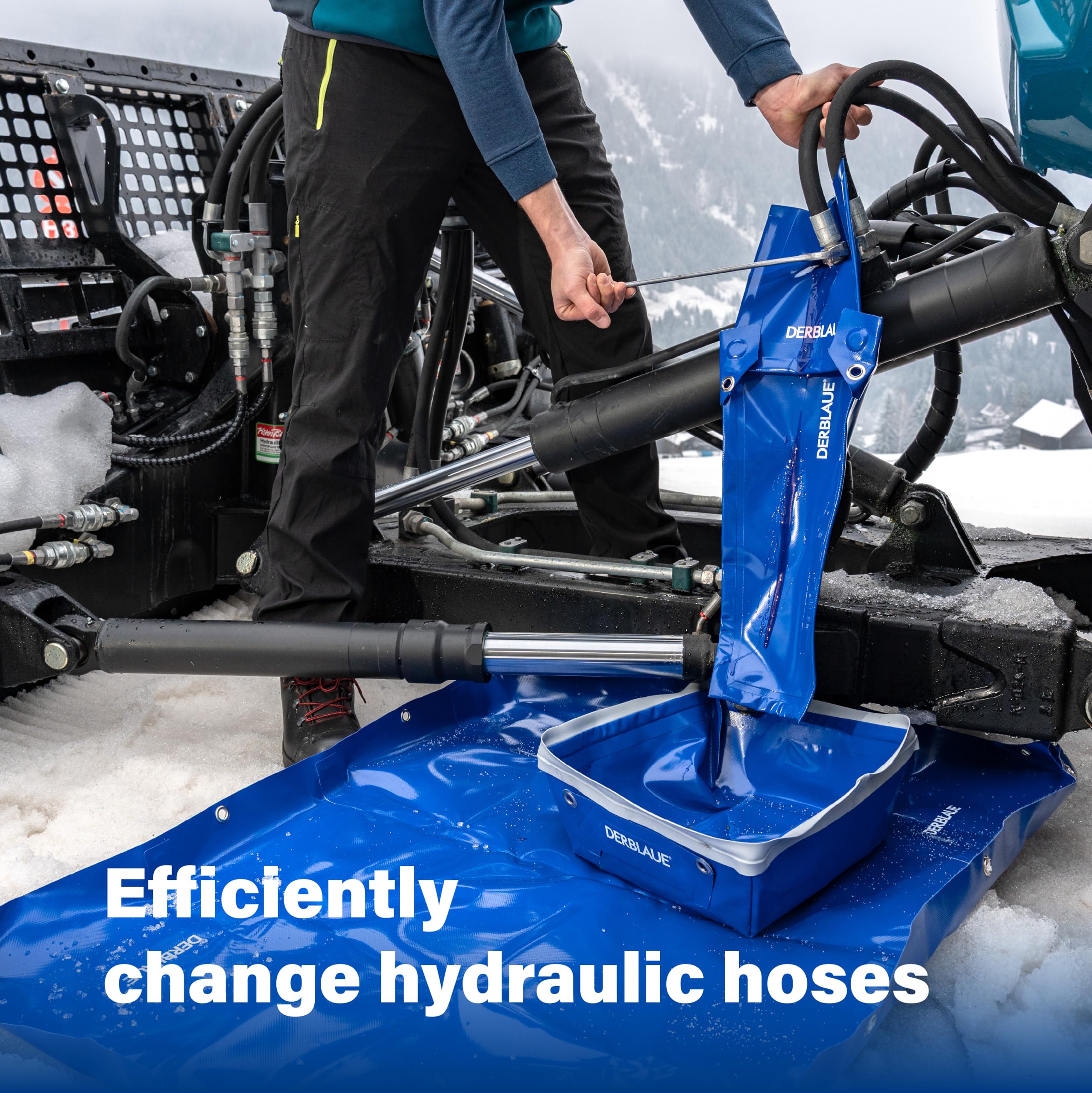 DERBLAUE® Bardzo elastyczne systemy zbierania płynów – zestaw serwisowy – idealny do pracy z olejem, na przewodach hydraulicznych lub do wymiany filtra, do H20 i HYD