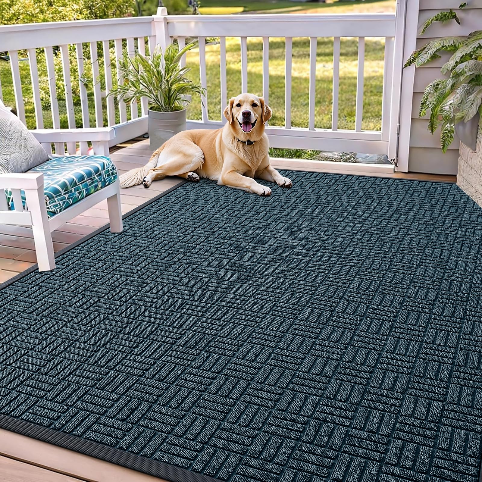 OLANLY Front Door Mat Outside Entrance 71x47, Heavy-Duty Rubber Doormat | Lake Blue, Stain and Fade Resistant, Non-Slip Backing, Low-Profile Indoor Outdoor Floor Mat for Entryway, Easy to Clean