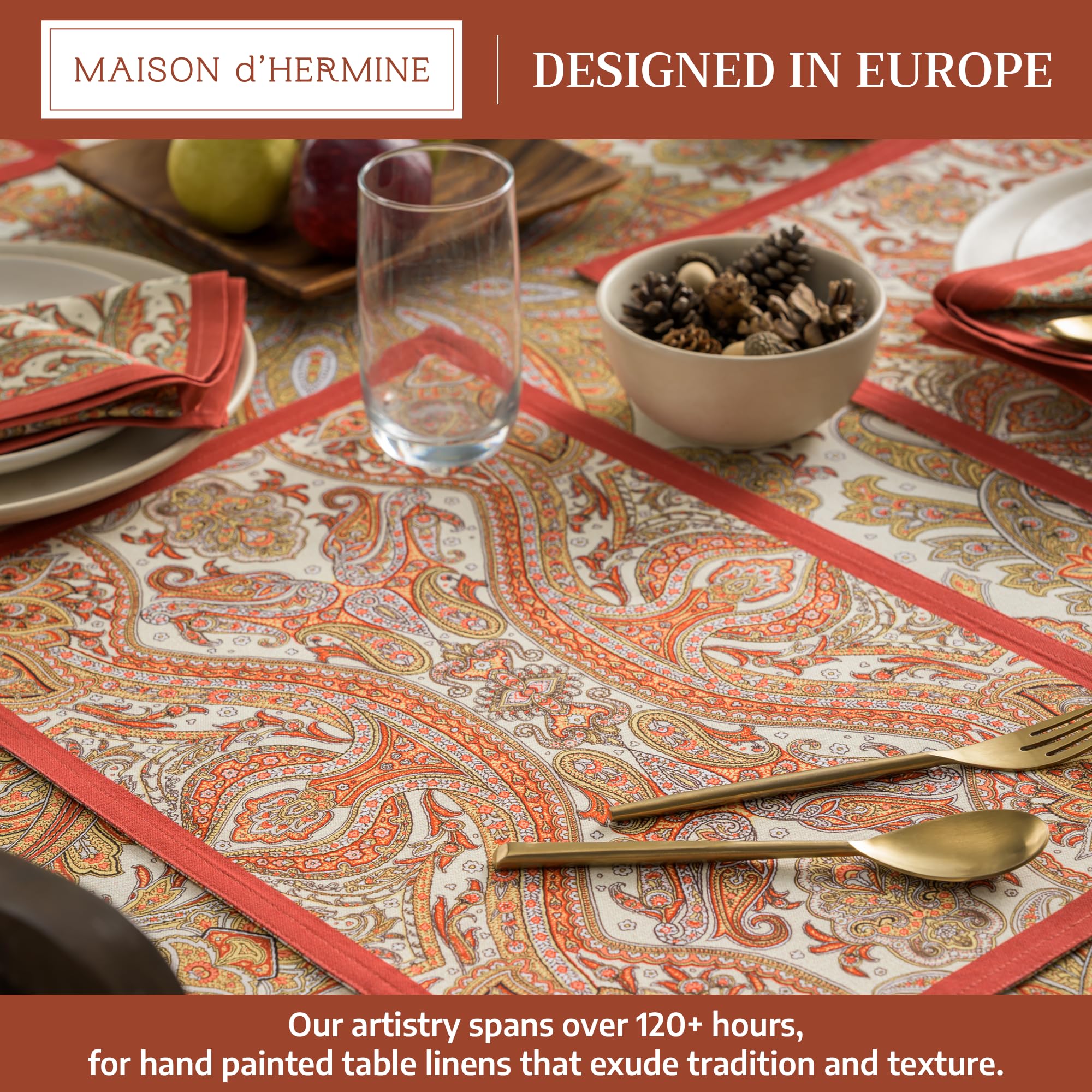 Maison d' Hermine Sets de Table 100% Coton (33 cm x 48 cm, Lot de 4) | Lavable et Réutilisable pour la cuisine la salle à manger les fêtes décorations de Thanksgiving et de Noël - Kashmir Paisley