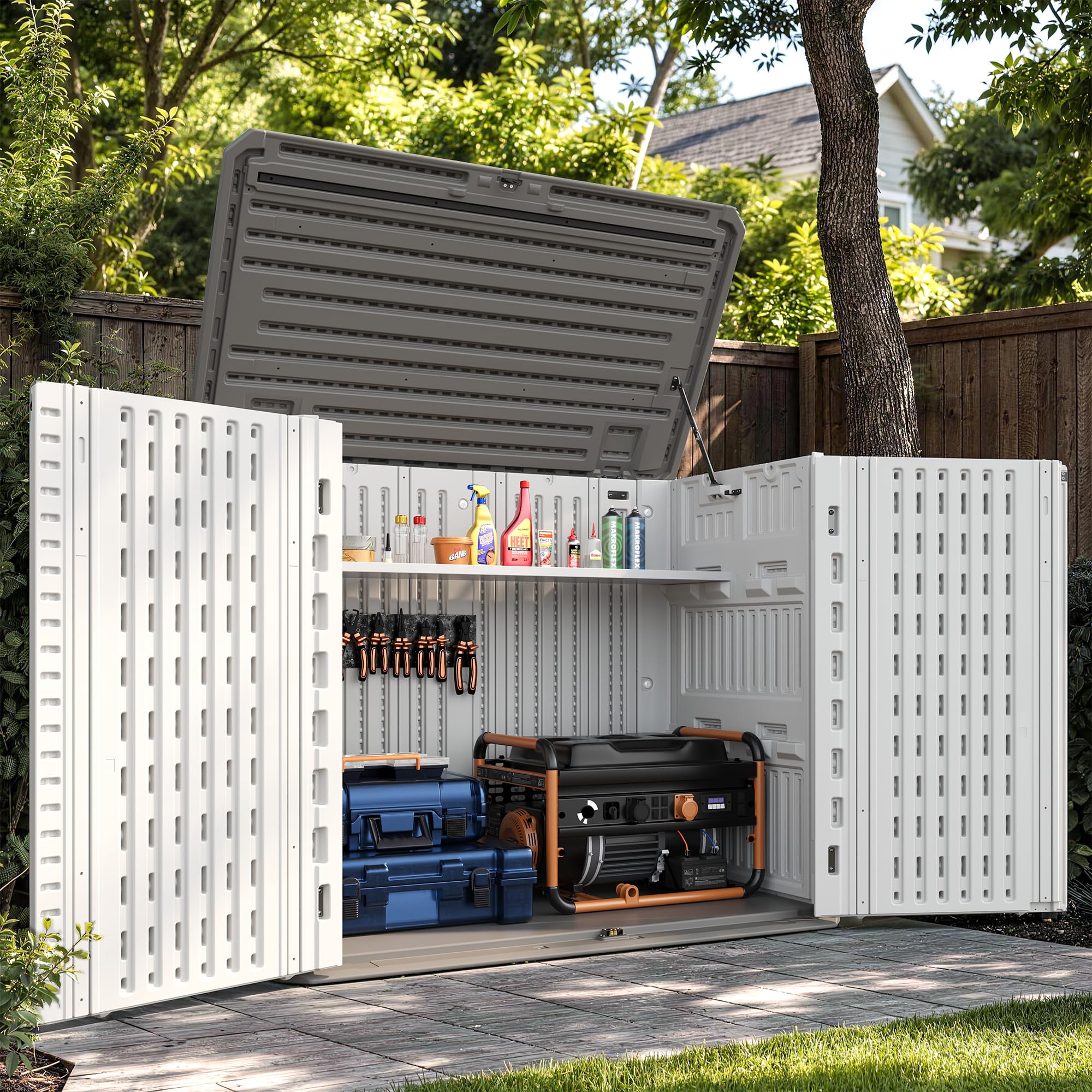 UDPATIO 34 Cu.Ft Outdoor Storage Shed, HDPE Resin Horizontal Cabinet,White
