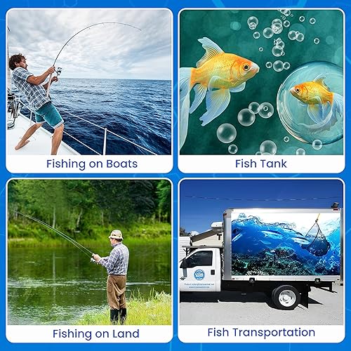 Miniatura 7 de FISHERNOMICS Bomba de aire portátil ultra silenciosa para acuario con accesorios, bomba aireadora de cebo con batería recargable con uso de larga