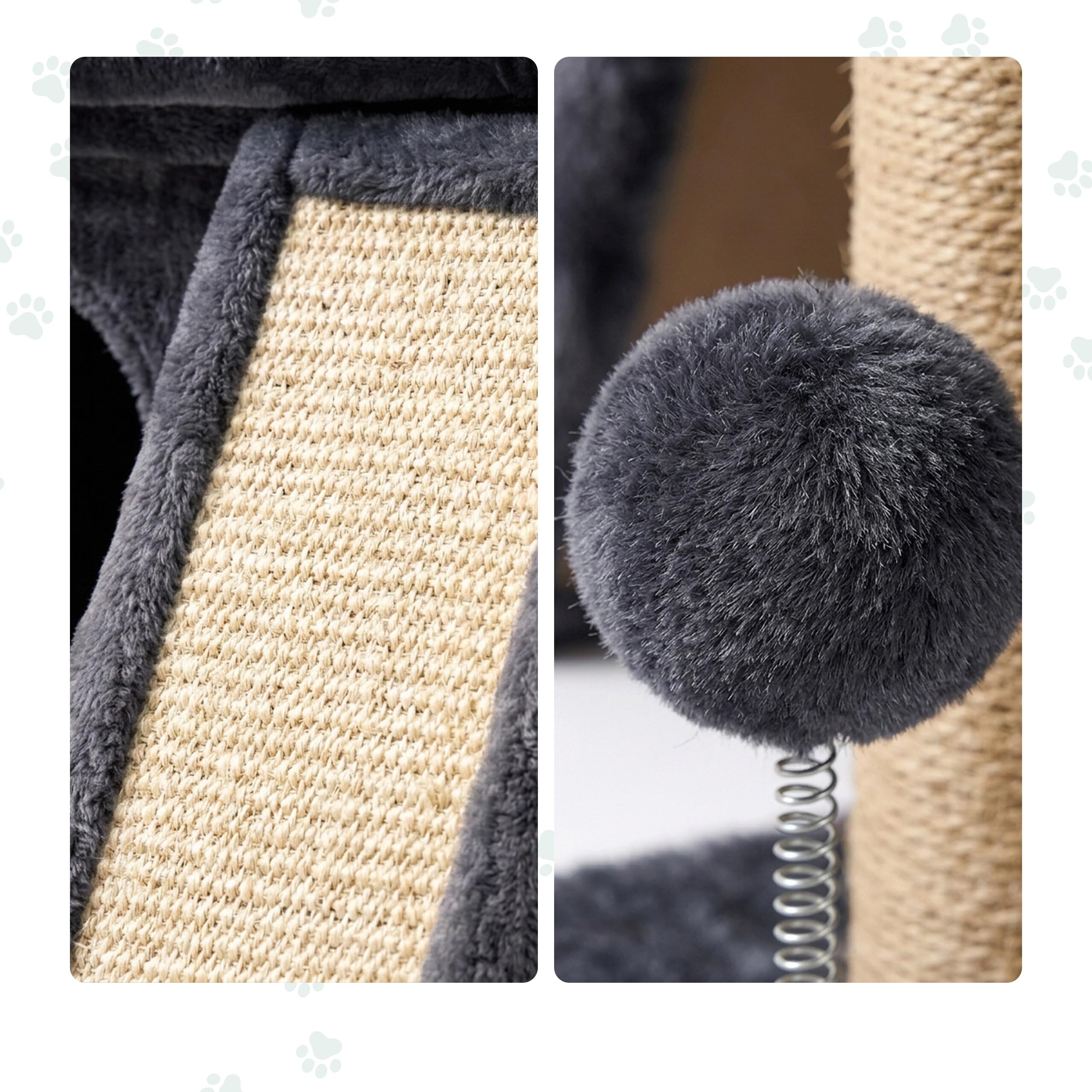 Relaxdays Arbre à Chat avec Niche, griffoir et Plate-Forme, Gris foncé | niche moelleuse pour chat, H x l x P : 38,5 x 54 x 45 cm, sisal