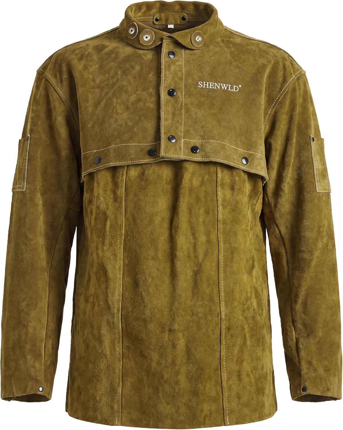 Leather Welding Cape Sleeve Open Back Detachable Bib Apron | Heat Resistant,Flame Retardant,Spark Protection,Heavy Duty Split Leather,Welding and Grinding