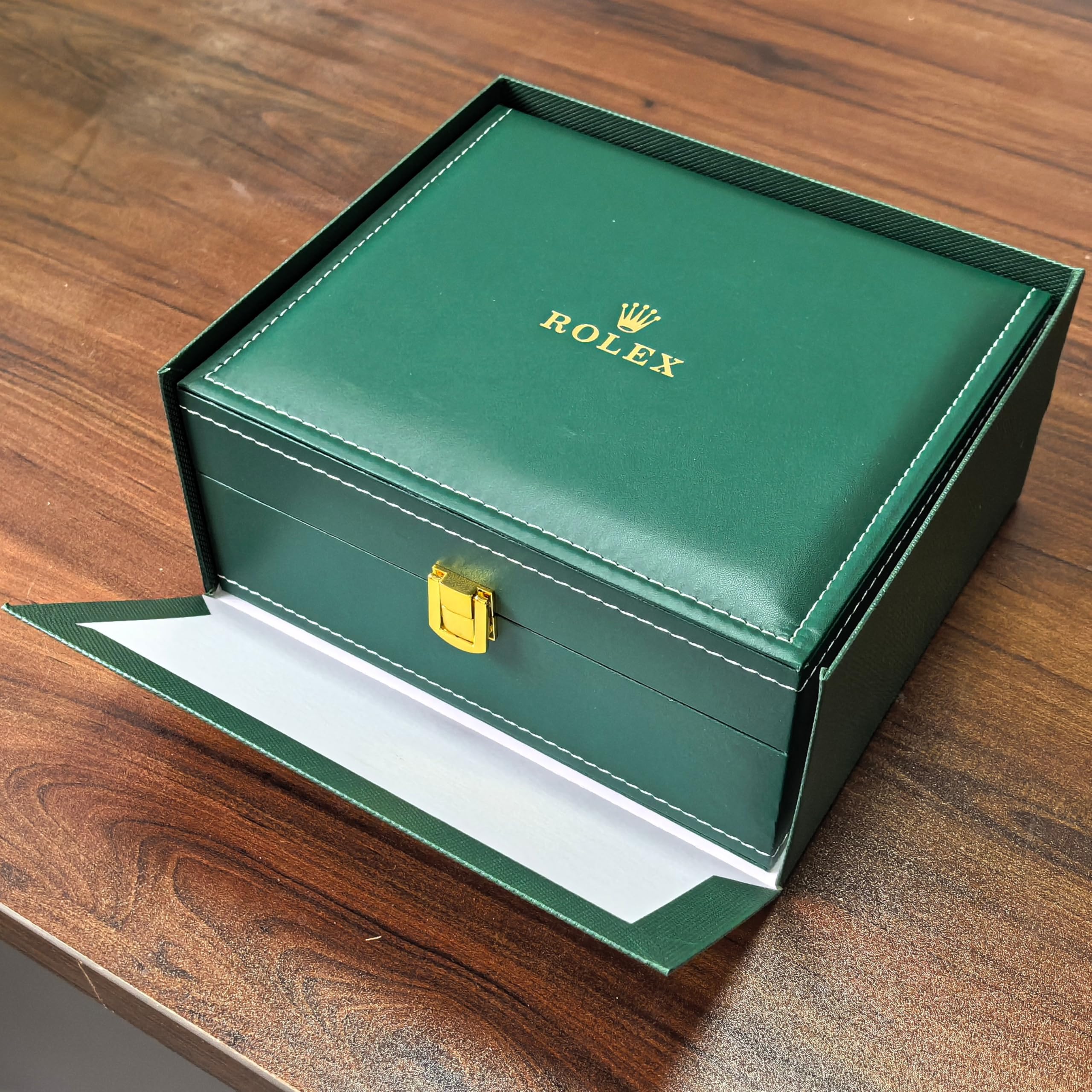 Estuche Soporte de Reloj Acabado de Cuero Verde Marco de Madera Maciza Caja de Reloj para Rolex GMT