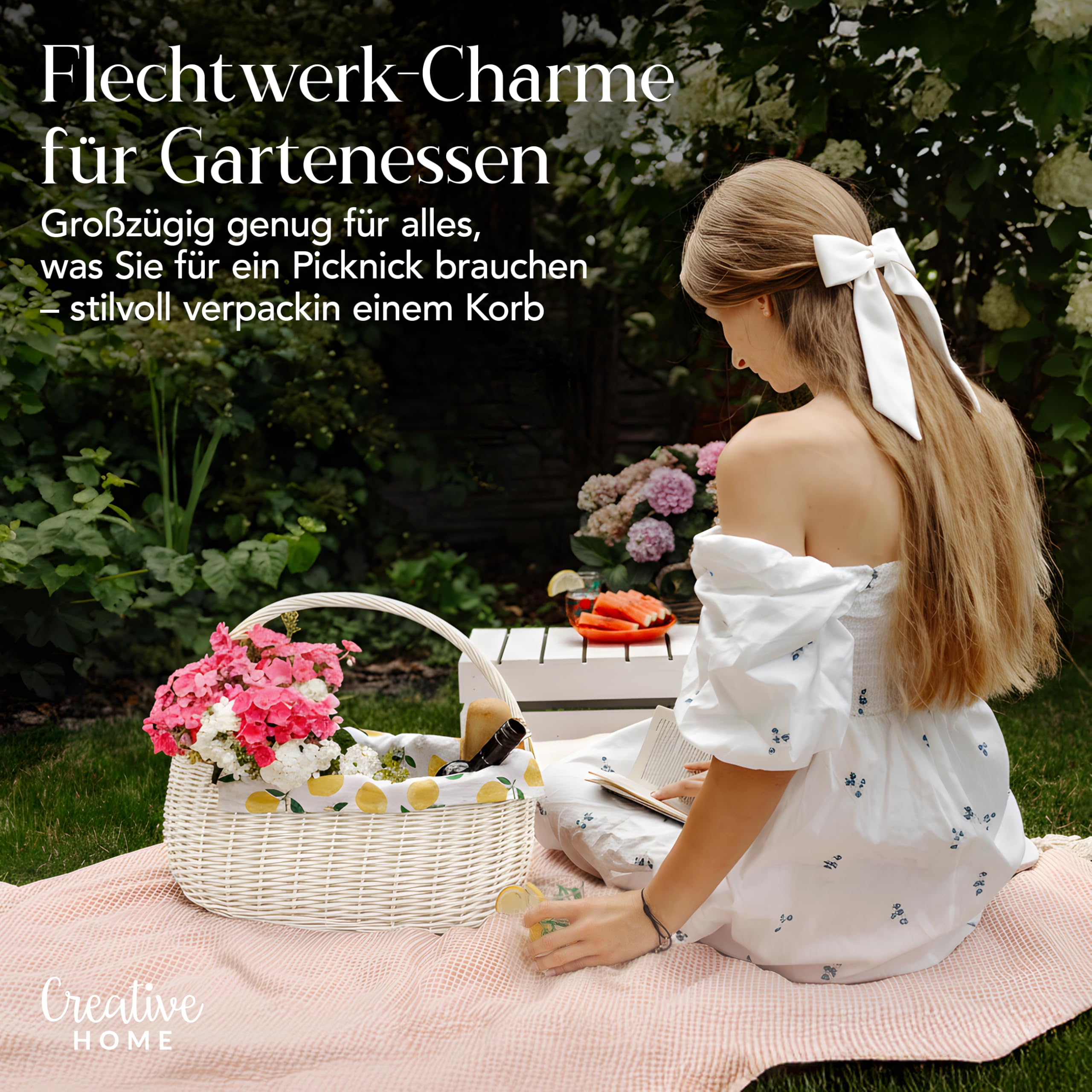 Creative Home Einkaufskorb Weidenkorb mit Henkel Picknickkorb 45x26x41 cm