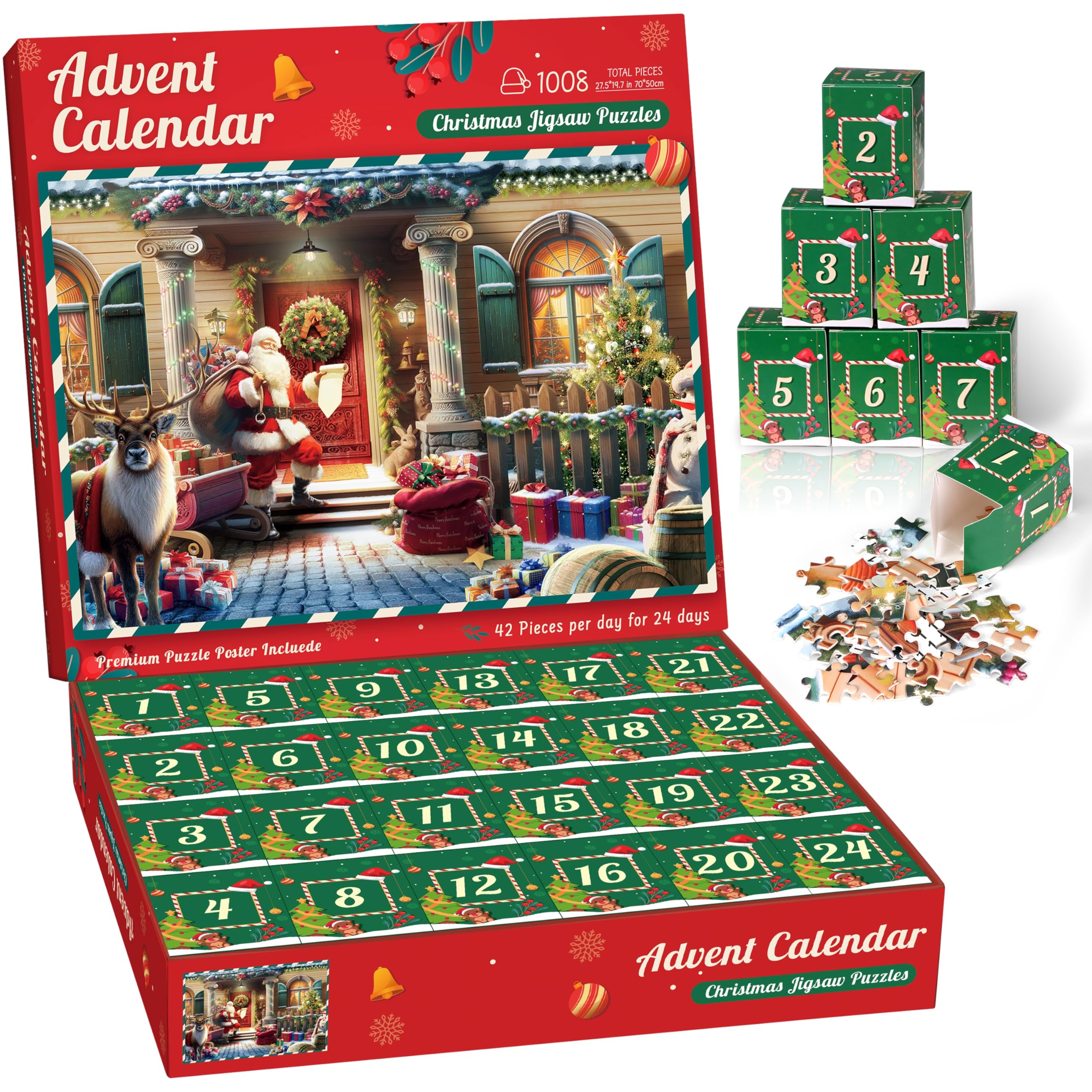 Calendrier De L'Avent Puzzle 2024 – 1008 Pièces, 24 Cases, Cadeau De Noël Pour Adultes Et Enfants