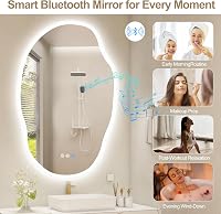 S'bagno Fürdőszobai Tükör LED Világítással 60x90 cm - Bluetooth, Páramentesítő, 3 Színhőmérséklet, Fényerőszabályzás, IP44 Vízálló, Memória  3