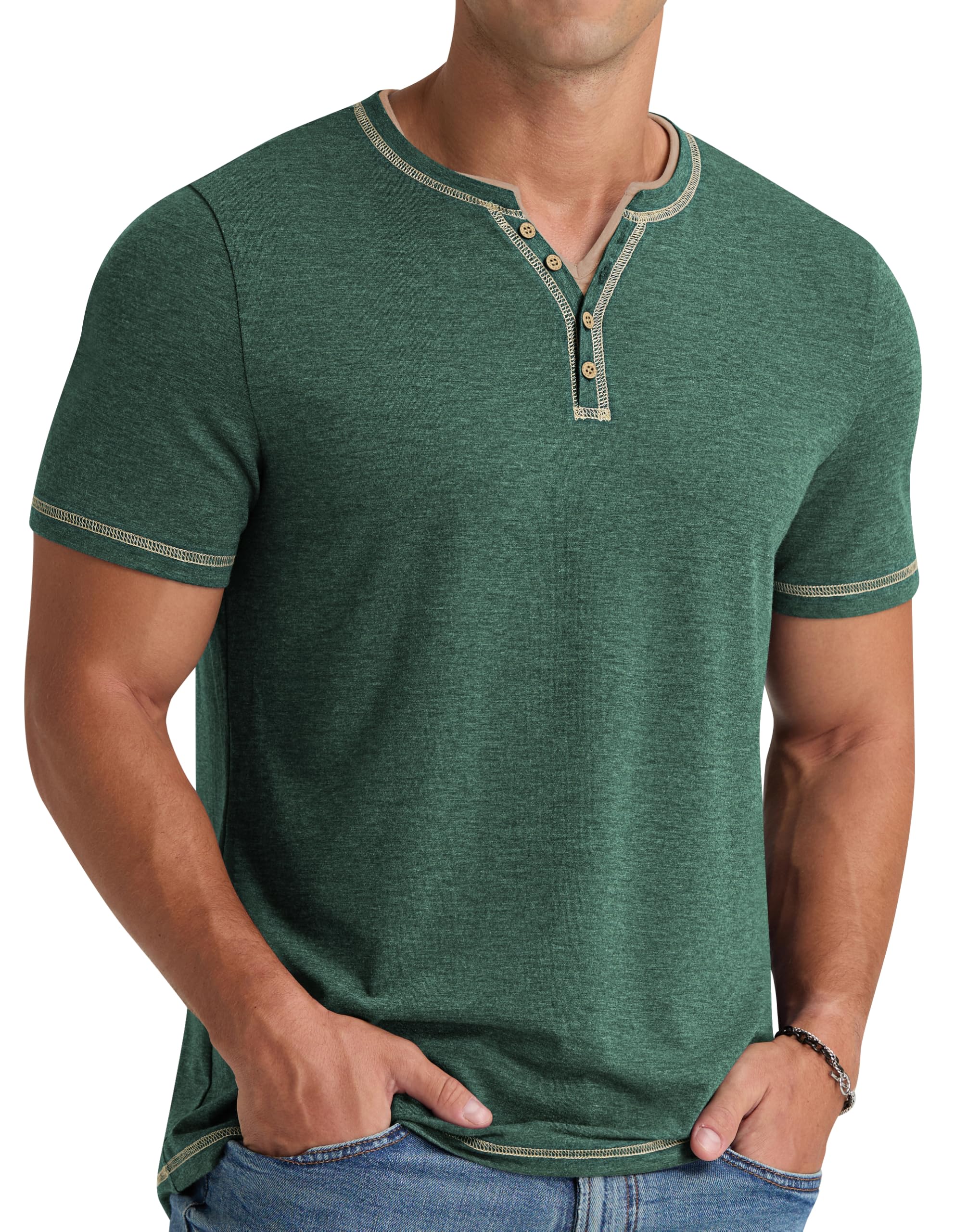 NITAGUT T-Shirts for Herren Kurzarm V-Ausschnitt Knopfleiste Männer Henley Tee Shirts Sommer Lässige Slim Fit Tops