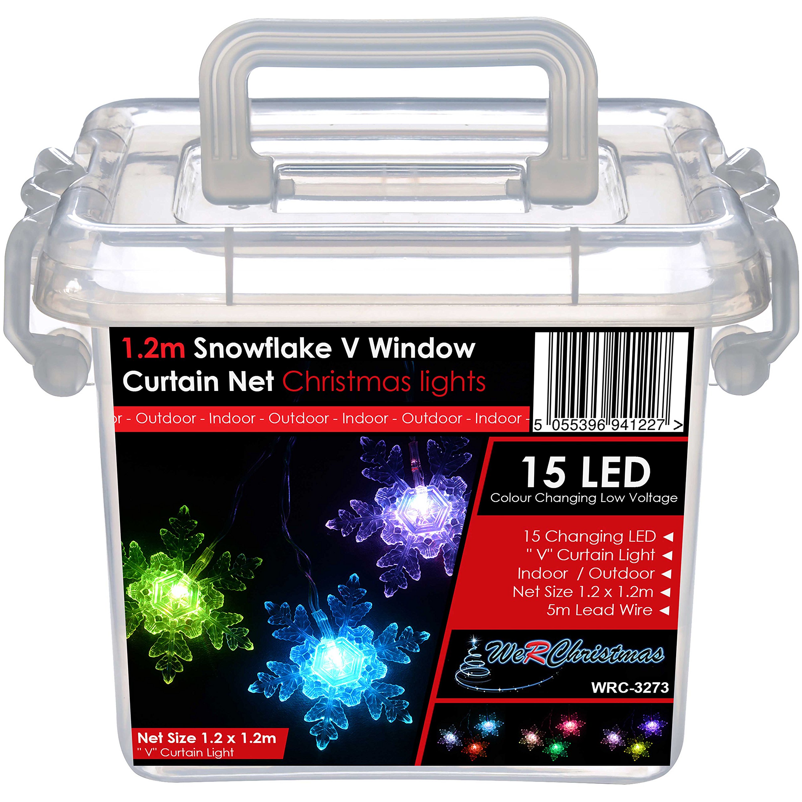 WeRChristmas Snowflake V Window Curtain Net Lights, 15 Colour Changing LED, 1.2 x 1.2 m - Multi-Colour