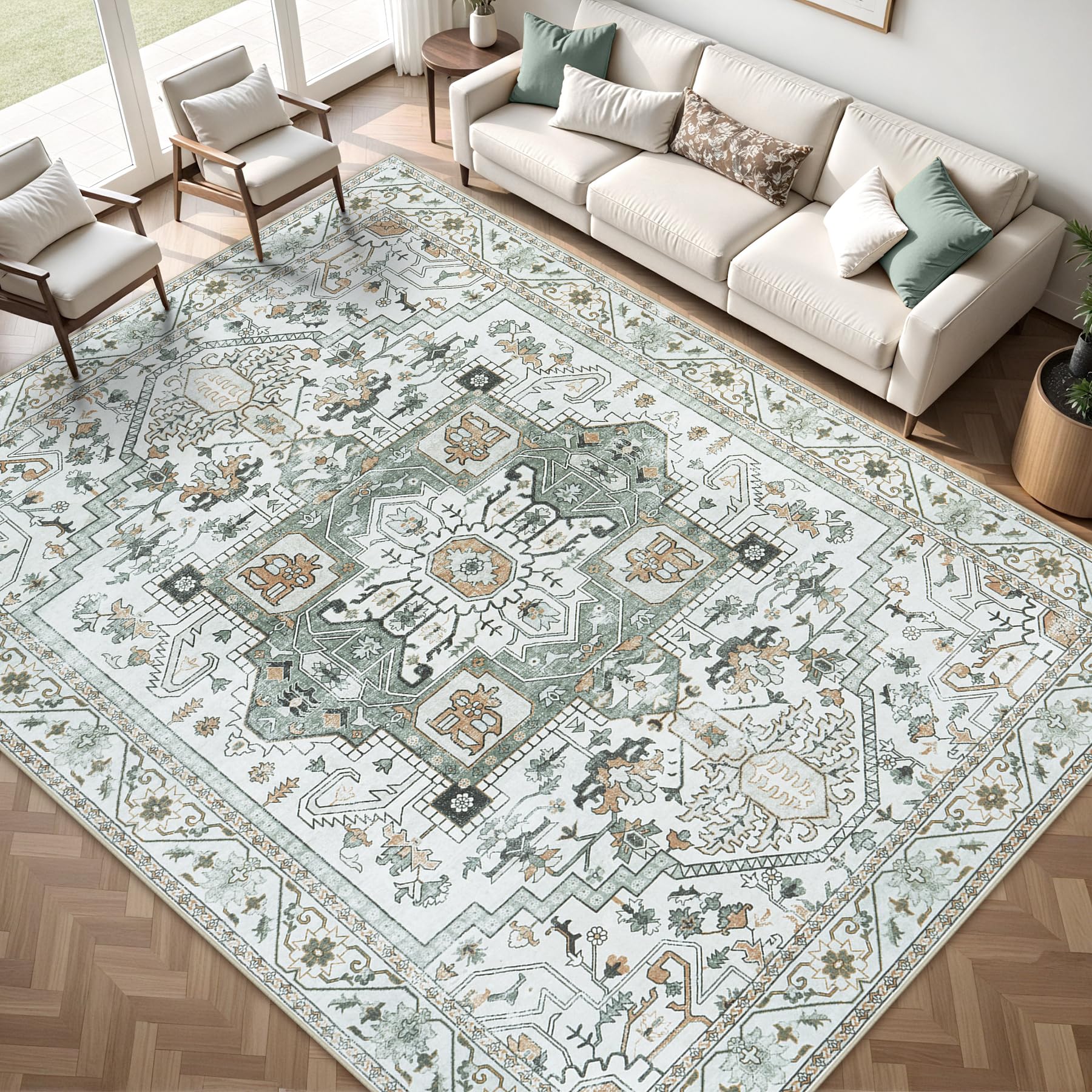 8x10 Area Rugs for Living Room Washable Rug for Bedroom Dining Home Office Soft Non-Slip Rubber Vintage Boho