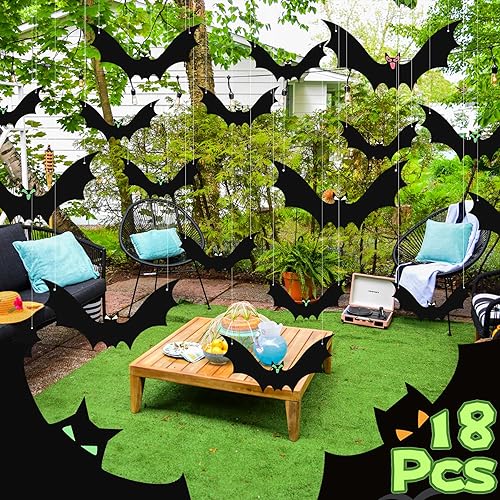 18 piezas de murciélagos de Halloween colgantes grandes de plástico volador decoración de Halloween al aire libre 3 tamaños diferentes con