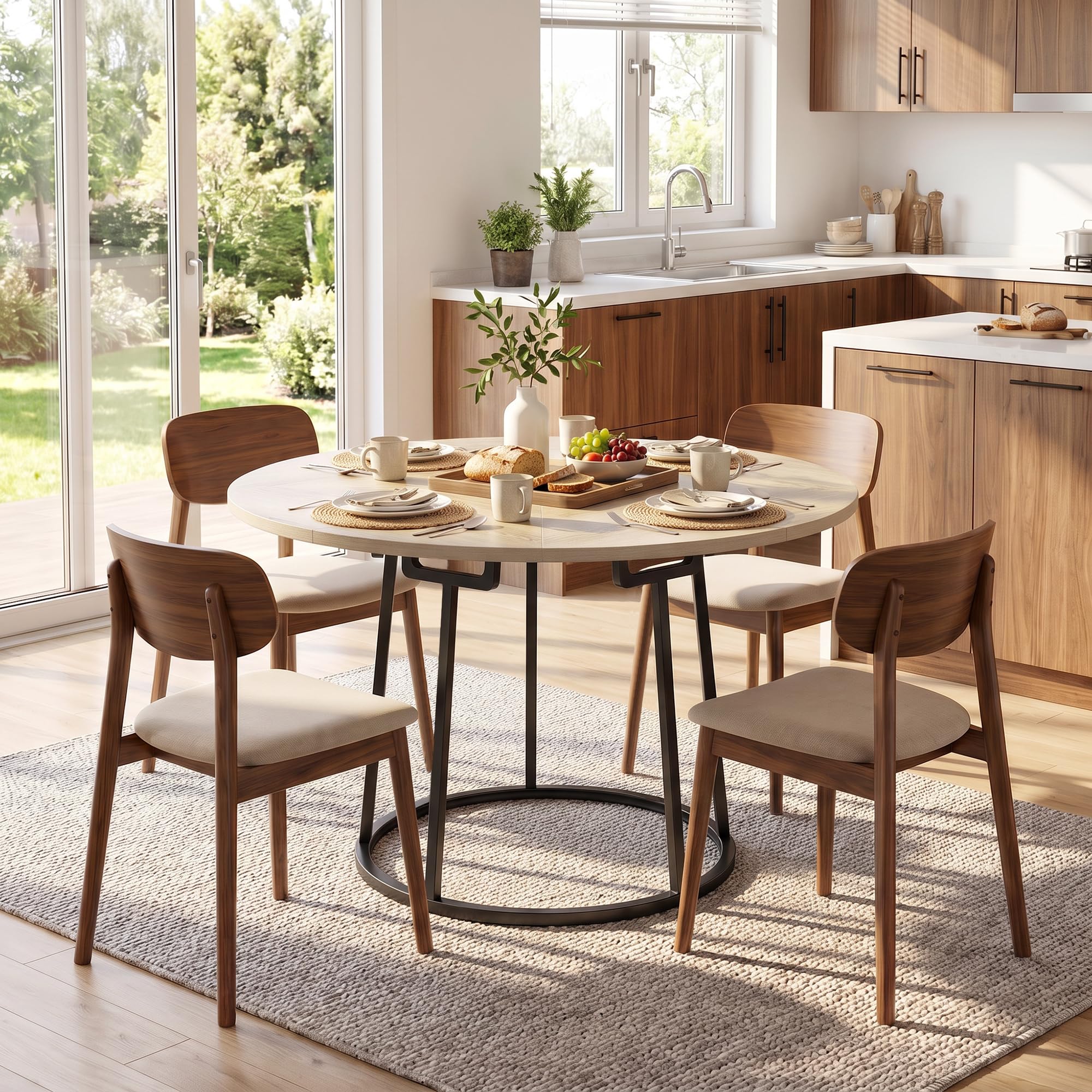 HOMCOM Mesa de Comedor Redonda para 4-6 Personas, 120 cm, Estilo Industrial Moderno, Tablero Empalmado y Base metálica cónica, Madera Natural
