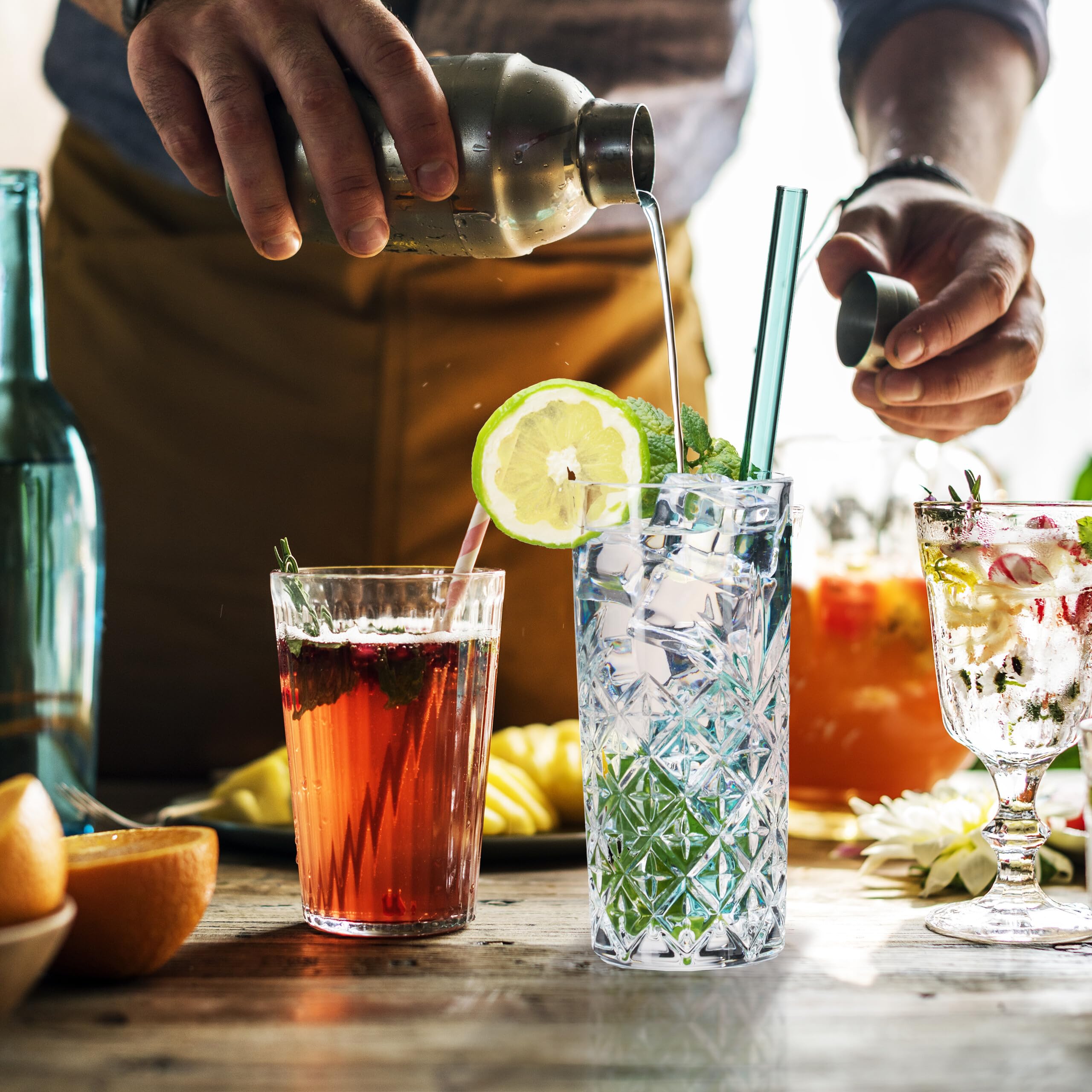 Relaxdays Bicchieri da Cocktail e Long Drink, Tumbler Alti da 300 ml, Calici in Vetro per Gin Tonic, Mojito, Trasparenti