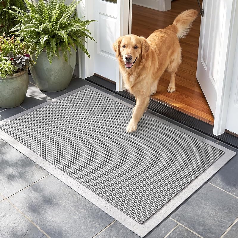 Tapete de drenagem externo antiderrapante em PVC para entrada, pátio e garagem cinza 39,6 x 61 cm ChiKiner