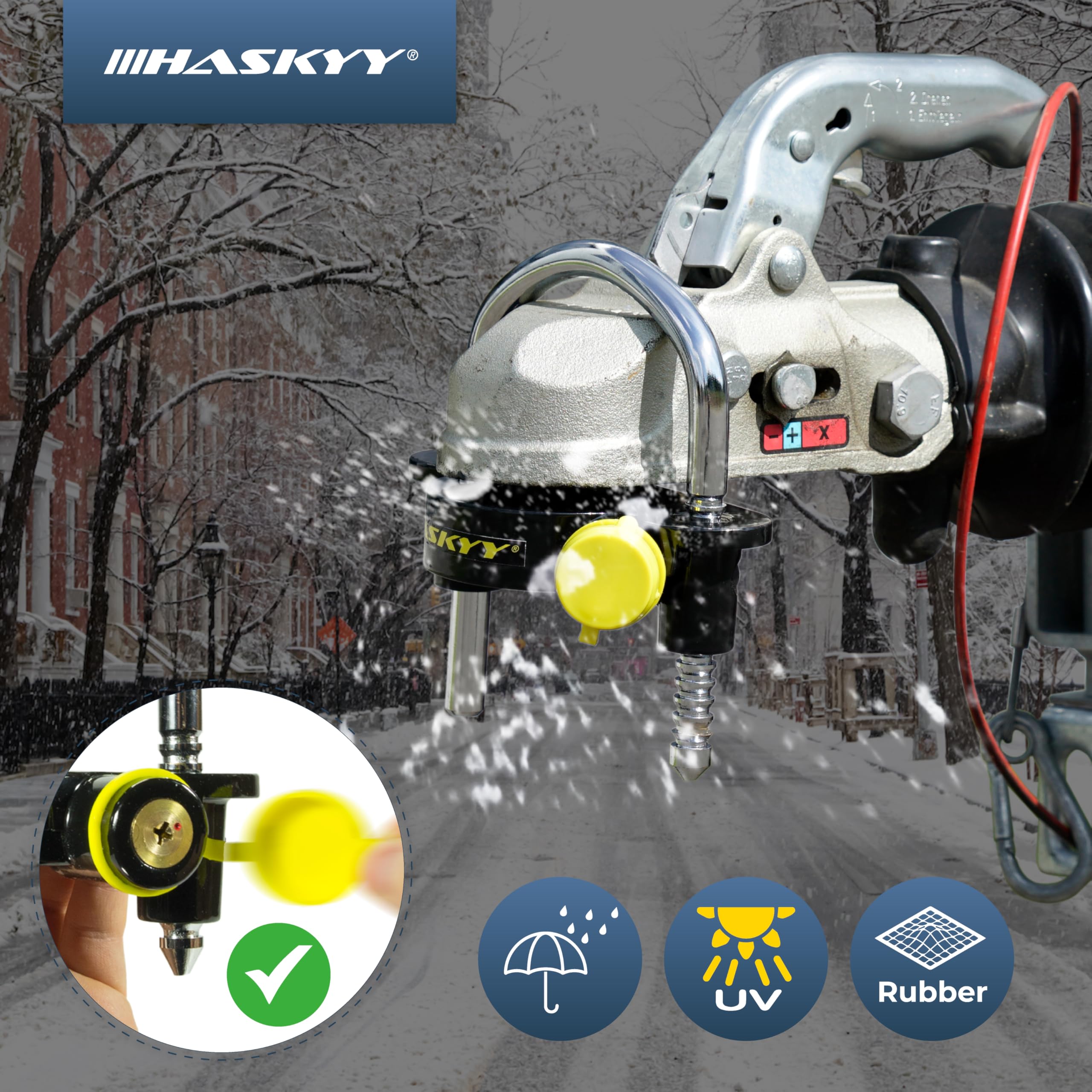 HASKYY Candado para enganche remolque I Robusto Candado para enganche para moto caravana tráiler I protección seguridad antirrobos llave I istema antirrobo Remolque I Candado de Seguridad