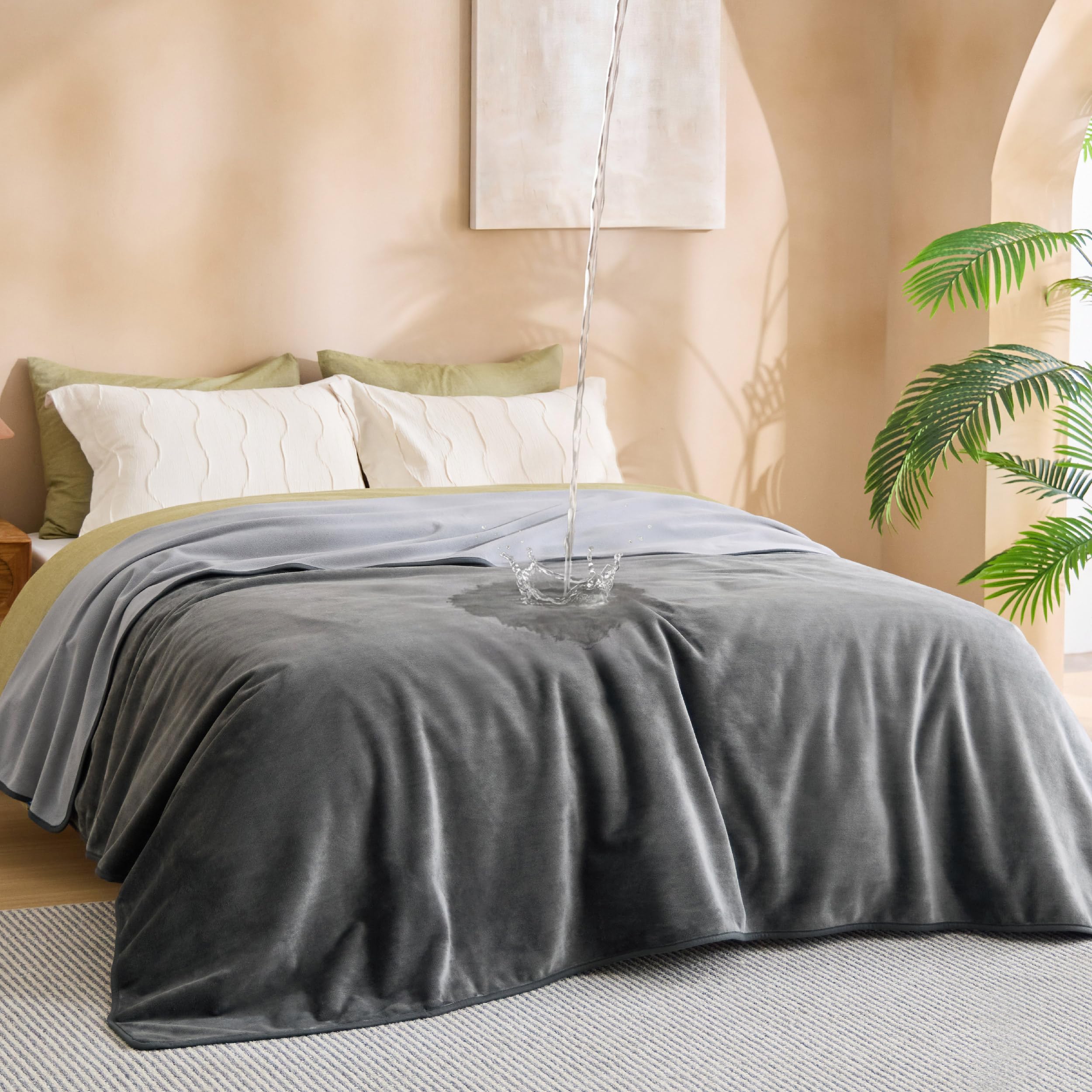 BEDSURE wasserdichte Deck, Liebesdecke 152x203 cm Fleece, beidseitig,laufsicher, Hundedecke waschbar, Deck für Sofa, Bett, Auto, Outdoor, Hunde Decke für Couch, Matratze, Camping, Picknick, Grau