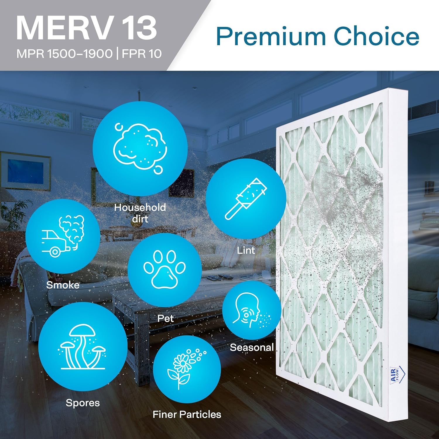 SpiroPure 20X20X2 MERV 13 Pleated Air Filters - Made in USA (6 Pack)