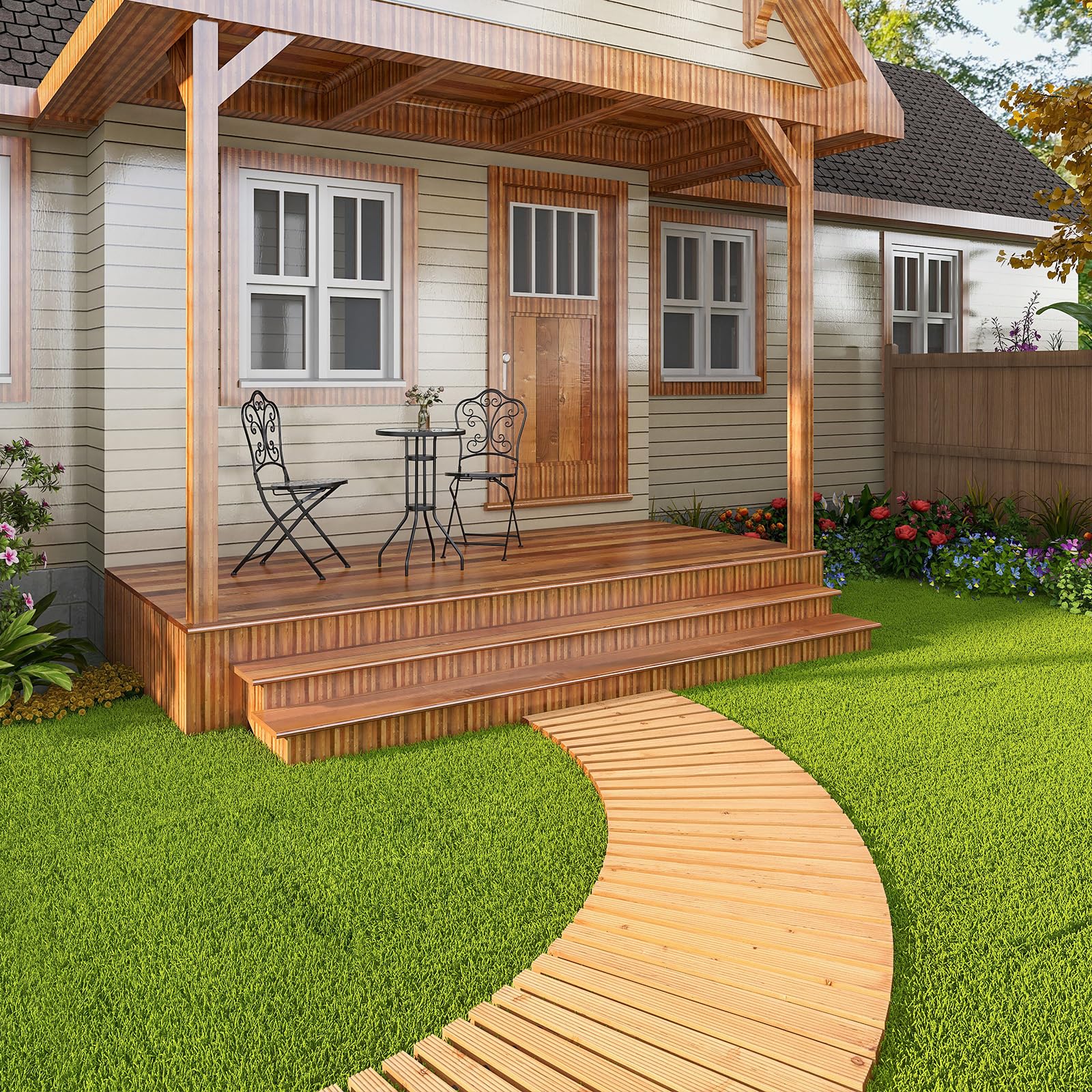 RELAX4LIFE Sentiero da Giardino in Legno, Passerella Curvo Antiscivolo 216x53 cm