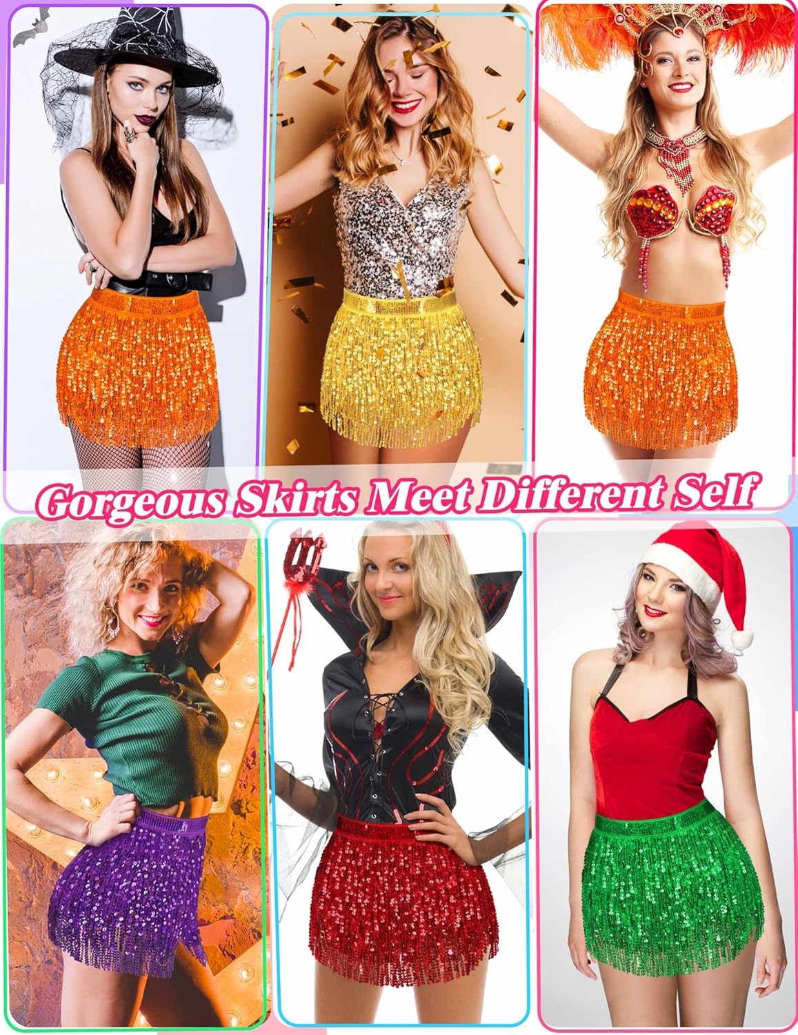 Sequin Skirt Sparkly Skirt Belly Dance Skirt Glitter Skirt Rave Sparkle Skirt Sequin Tassel Skirt Fringe Hip Scarf Women - Image 3