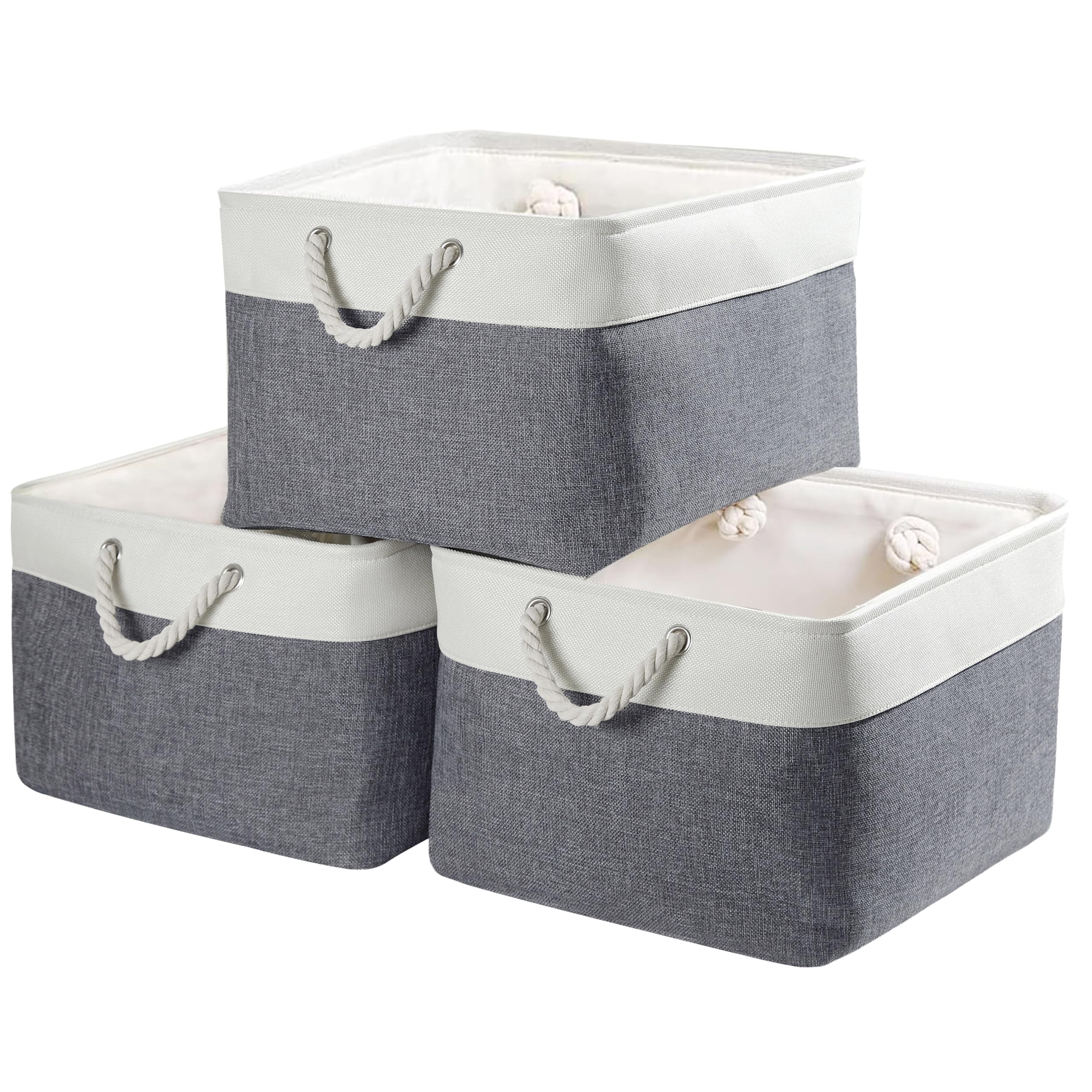 Mangata Extra Large Storage Box set of 3, Fabric Storage Baskets with Handles for Cupboards, Wardrobe, Shelves, Bathroom, Clothes, Toys, Towel (45x35x24 cm, Cold Grey White)