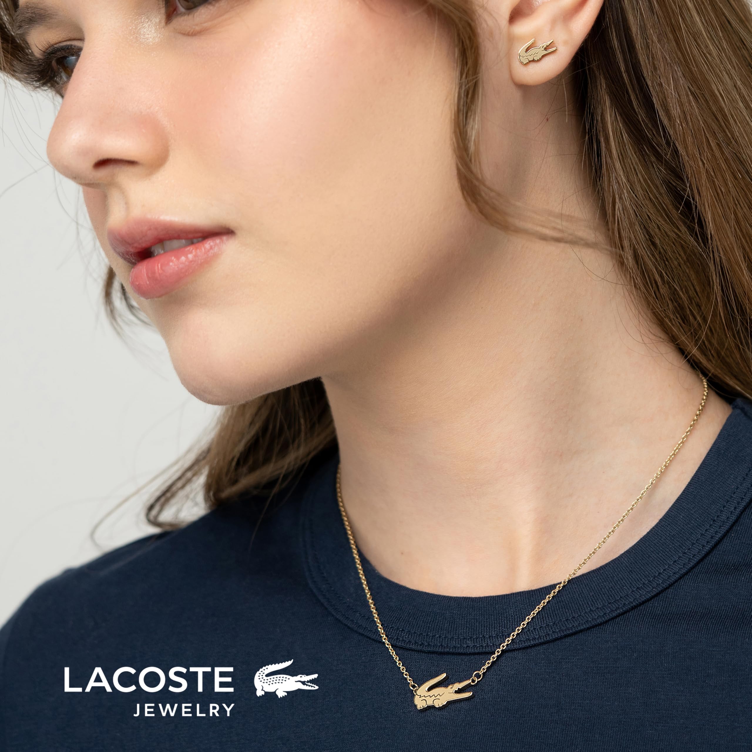 Lacoste Pendientes de botón para Mujer Colección CROCODILE disponibles en Color Plata, Oro Amarillo o Oro Rosa
