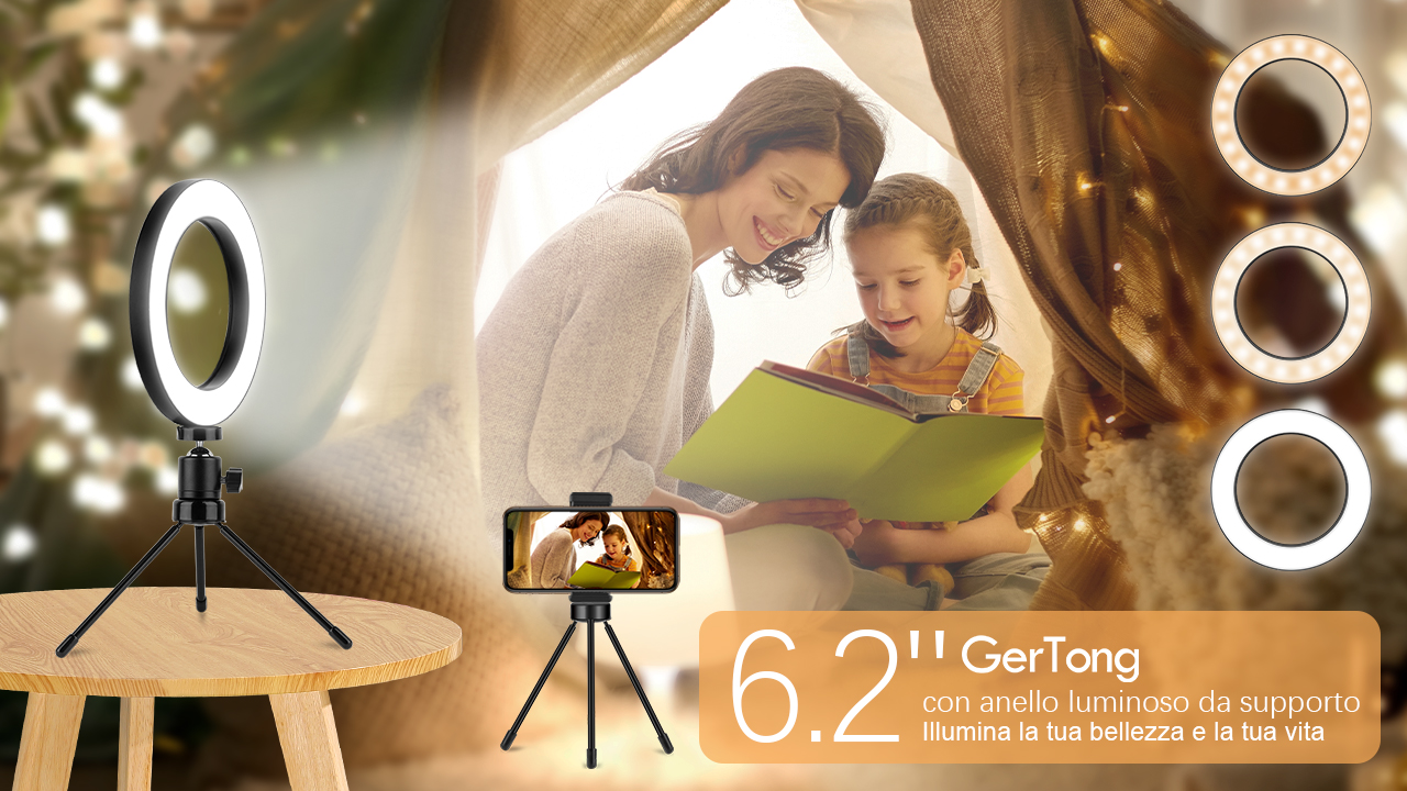 LUCE AD ANELLO LUMINOSO LED CON TREPPIEDI RING LIGHT PER TELEFONO SELFIE VIDEO 5