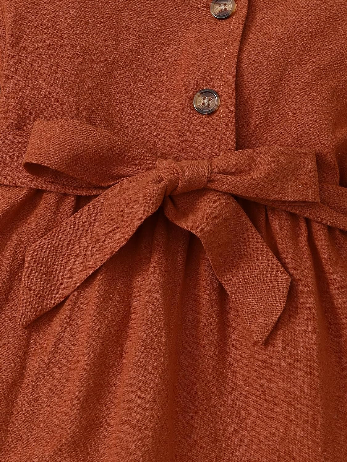 Vestido de manga comprida enferrujado para bebês meninas com laço | Sweet Round Neck Button Front Everyday Outfit Vestido de manga comprida enferrujado para bebês meninas com laço | Sweet Round Neck Button Front Everyday Outfit - Imagem 6