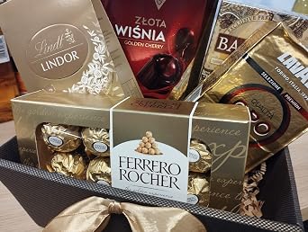 Geschenk Set Golden Kollektion - 5 verschiedene Produkte - 3 Schokoladenbox exklusive Kaffee Lavazza und Ceylon-Schwarztee Basilur - Ferrero Rocher - Frau - Mann