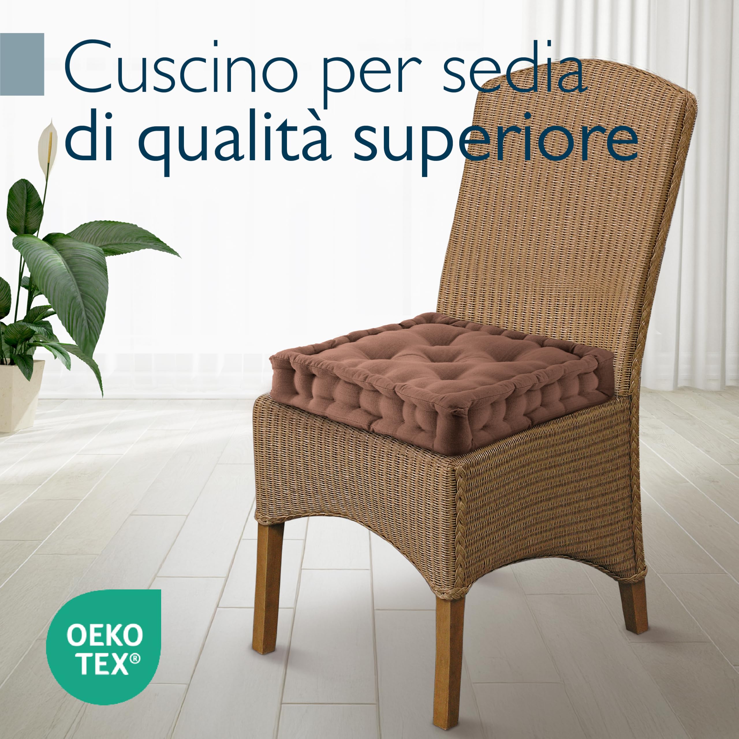 Beautissu set di 4 cuscini da pavimento in 100% cotone con maniglia spesso | 50x50cm 10cm marrone materasso per sedia da interno ed esterno cuscino seduta trapuntato Mila