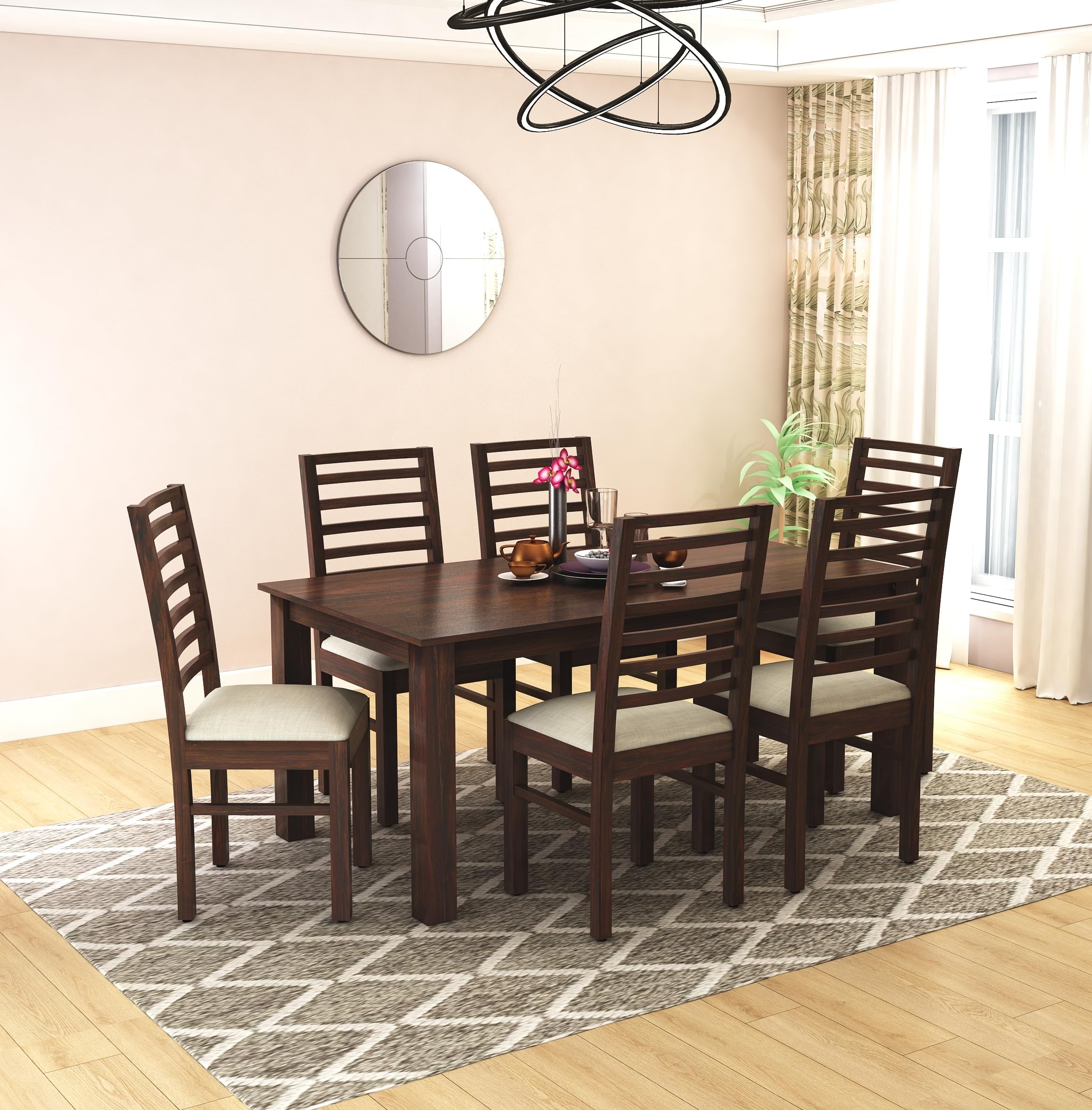 SONA ART & CRAFTS Solid Sheesham Wood Dining Table 6 Seater Dining Table Set with 6 Cushion Chairs Dinner Table Set for Dining & Living Room Furniture for Home Hotel and Restaurants (Walnut Finish)