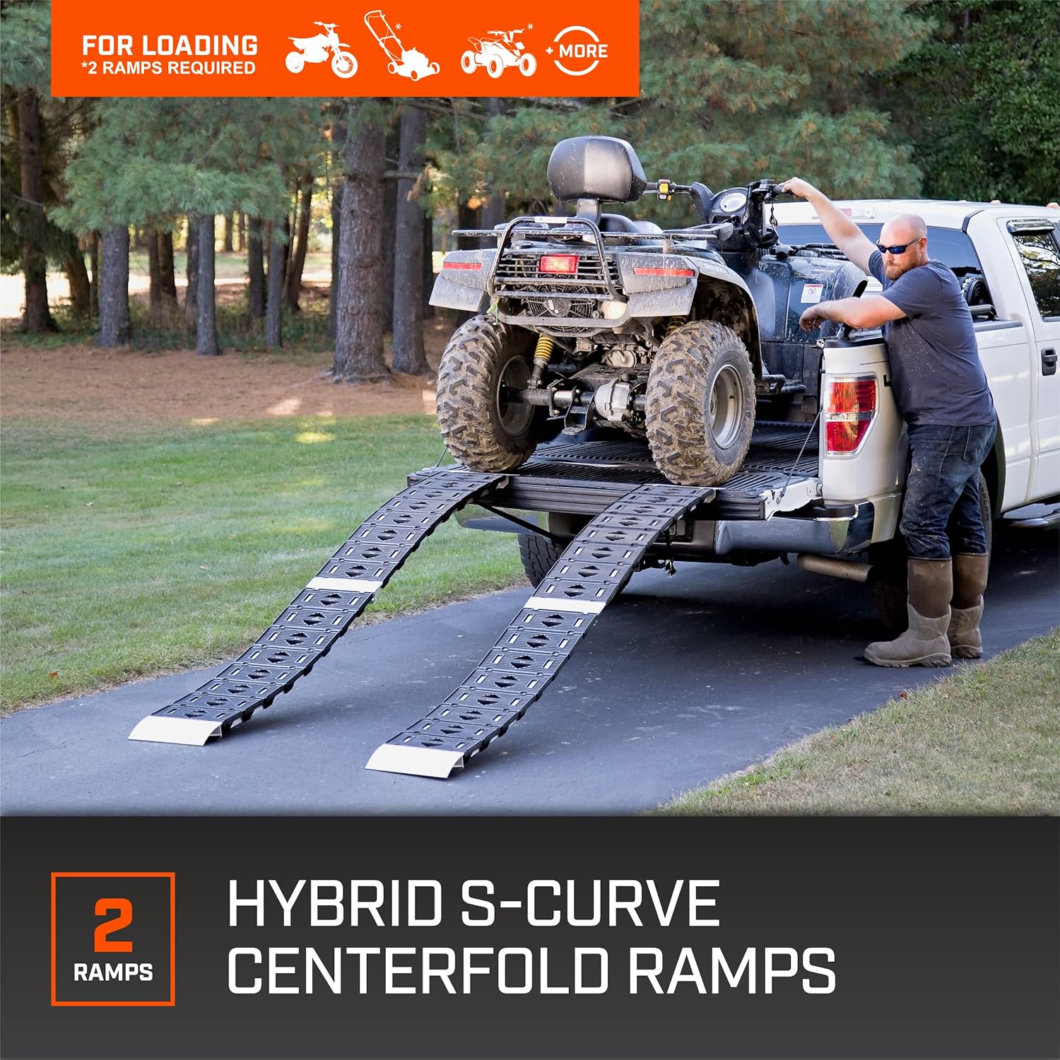 CARGOSMART 3092, Hybrid S-Curve Centerfold Ramp, For Use Easily And Safely Loading & Unloading Lawn Equipment, Motorcycles, ATVs, 750 Lb Per Ramp Capacity, Black 2-Pack : Automotive