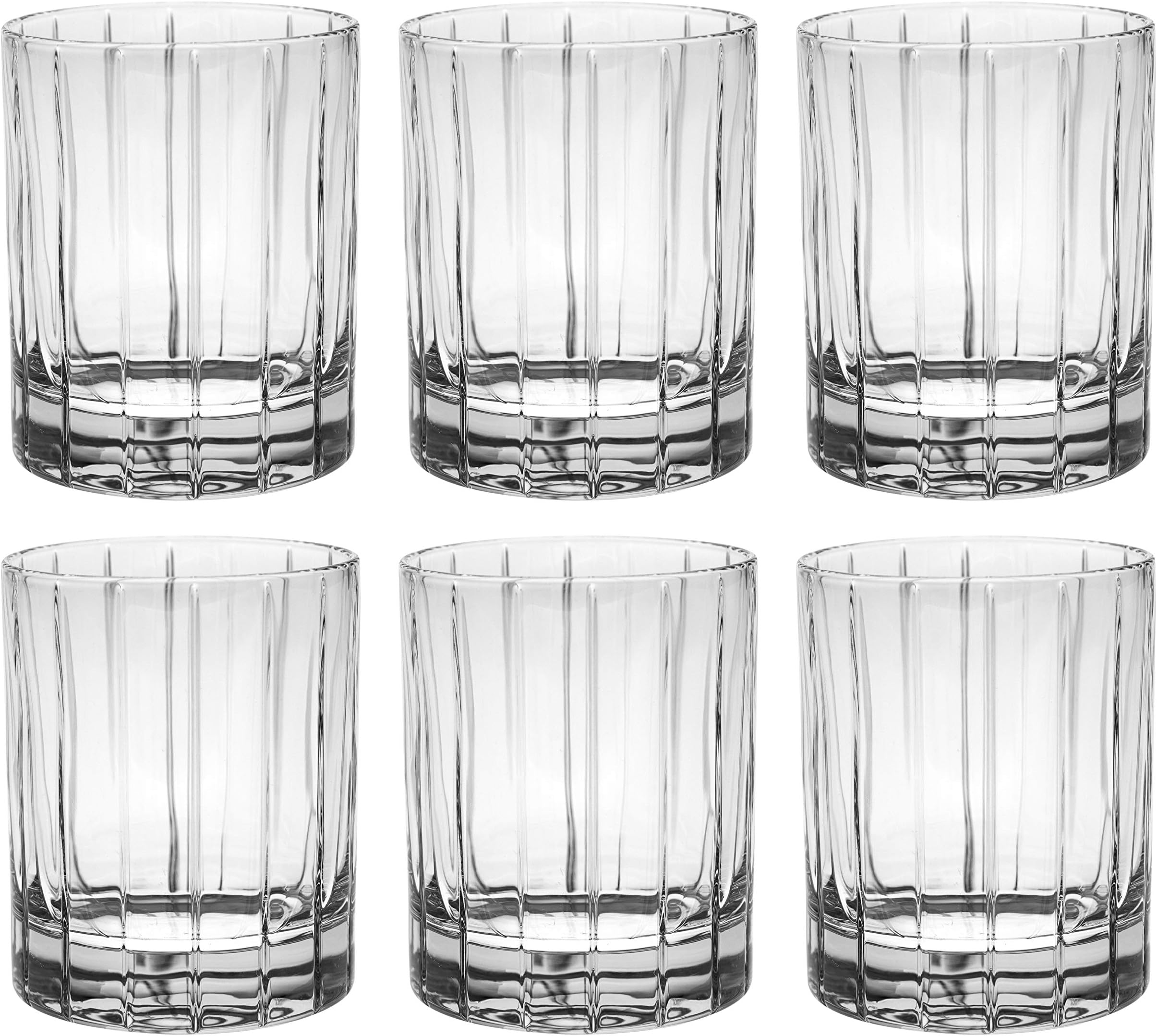 European Quality Glass - Crystal - Set of 6 - Double Old Fashioned Tumblers - DOF - 13 oz. - with Classic Clear Striped Design - Glasses are Made in Europe
