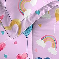 Vista 5 de dream FACTORY - Juego completo de ropa de cama infantil de 5 piezas, de microfibra muy suave, fácil de lavar, tamaño individual, globos de corazón