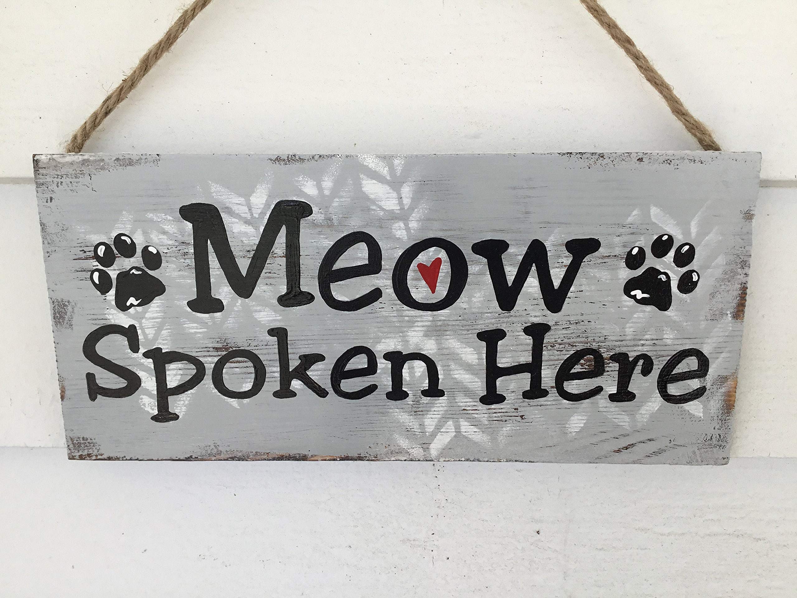 88NIUHULU 12"x 5" Meow Wooden Sign, Cat Decor, Cat Door Hanger, Cat Lover, Cat Sign, Cute Cat Sign, Funny Cat Sign, Cat Signs, Cat Lover Sign, I Love Cats