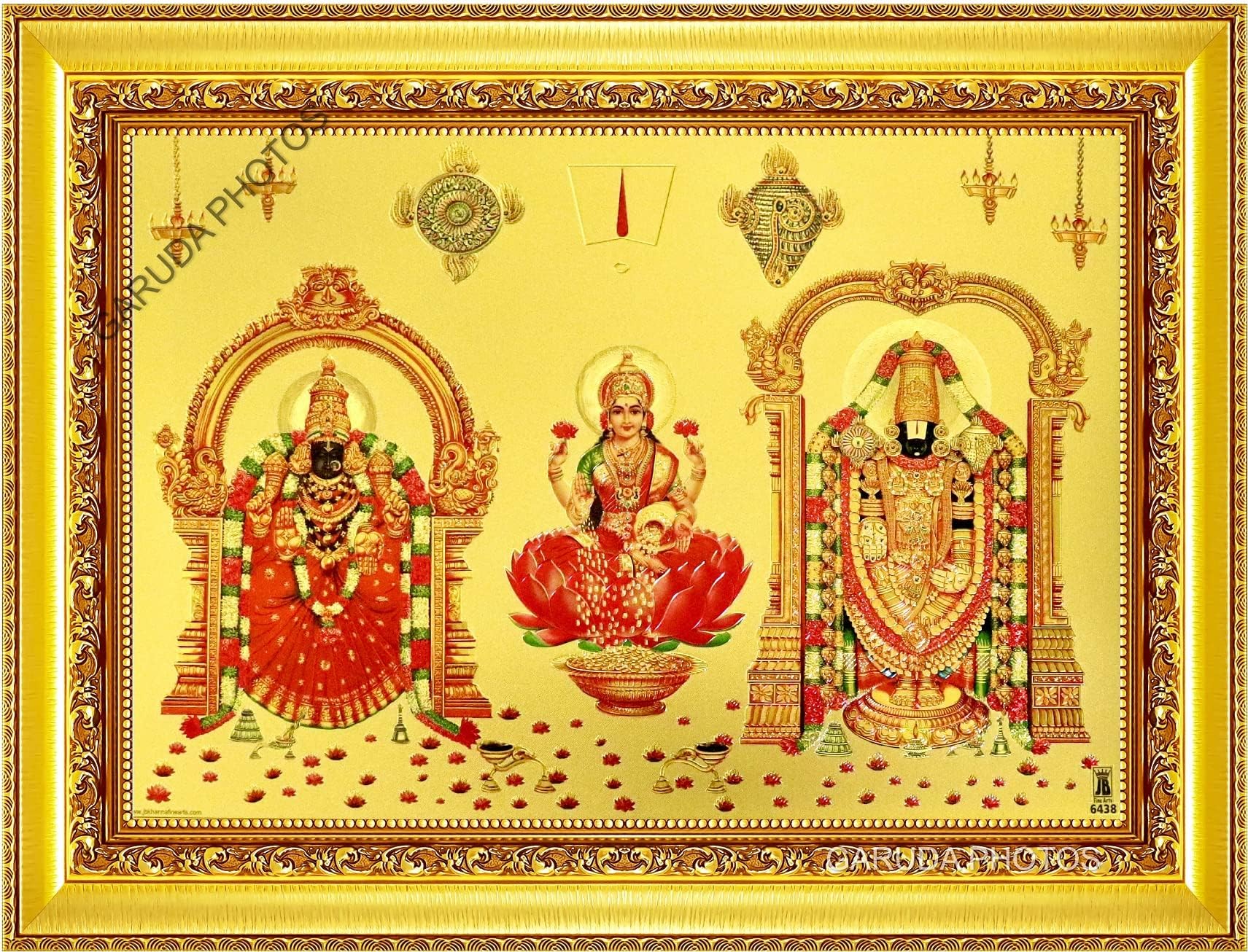 Garuda photos - GOLD FOIL Lord God Tirupati Balaji with Padmavati Laskshmi Photo Frame Tripathi Thirupathi Perumal Thayar Sri Venkateswara Venkateshwara Swamy Padmavathi Laxmi (Small (9x7 Inch))